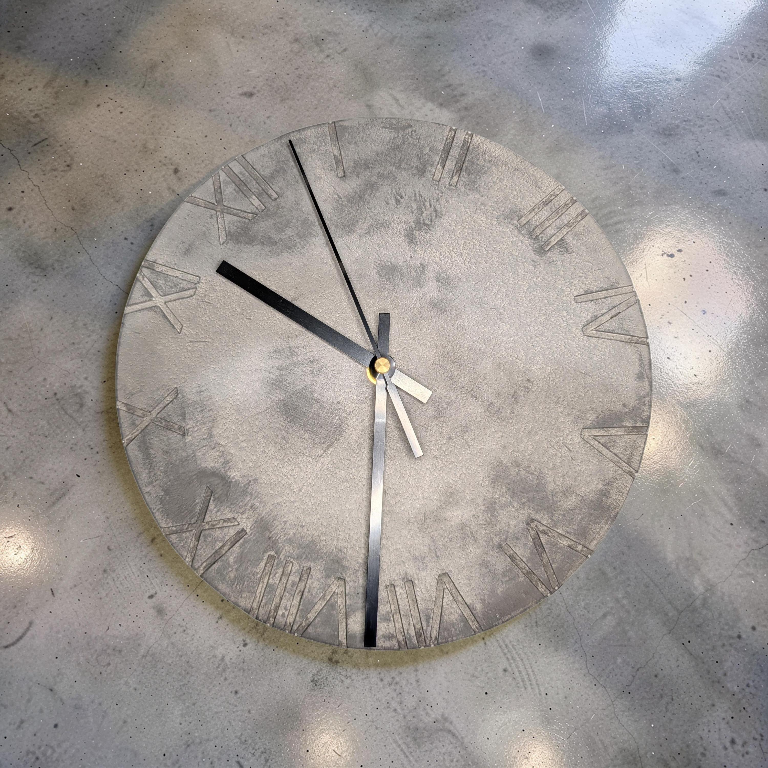 Minimalist Concrete Wall Clock | 10" Industrial Roman Numeral Decor