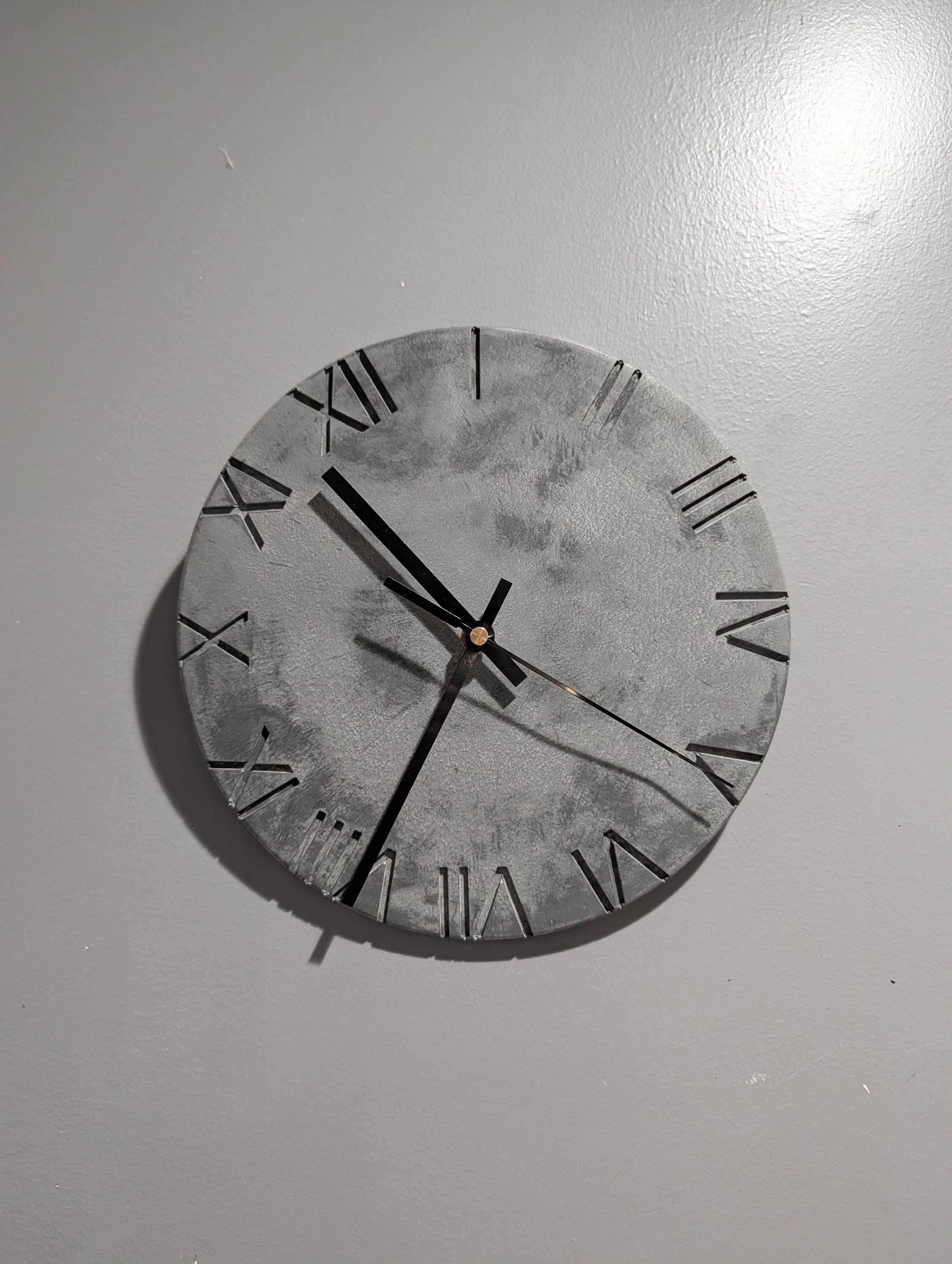 Minimalist Concrete Wall Clock | 10" Industrial Roman Numeral Decor