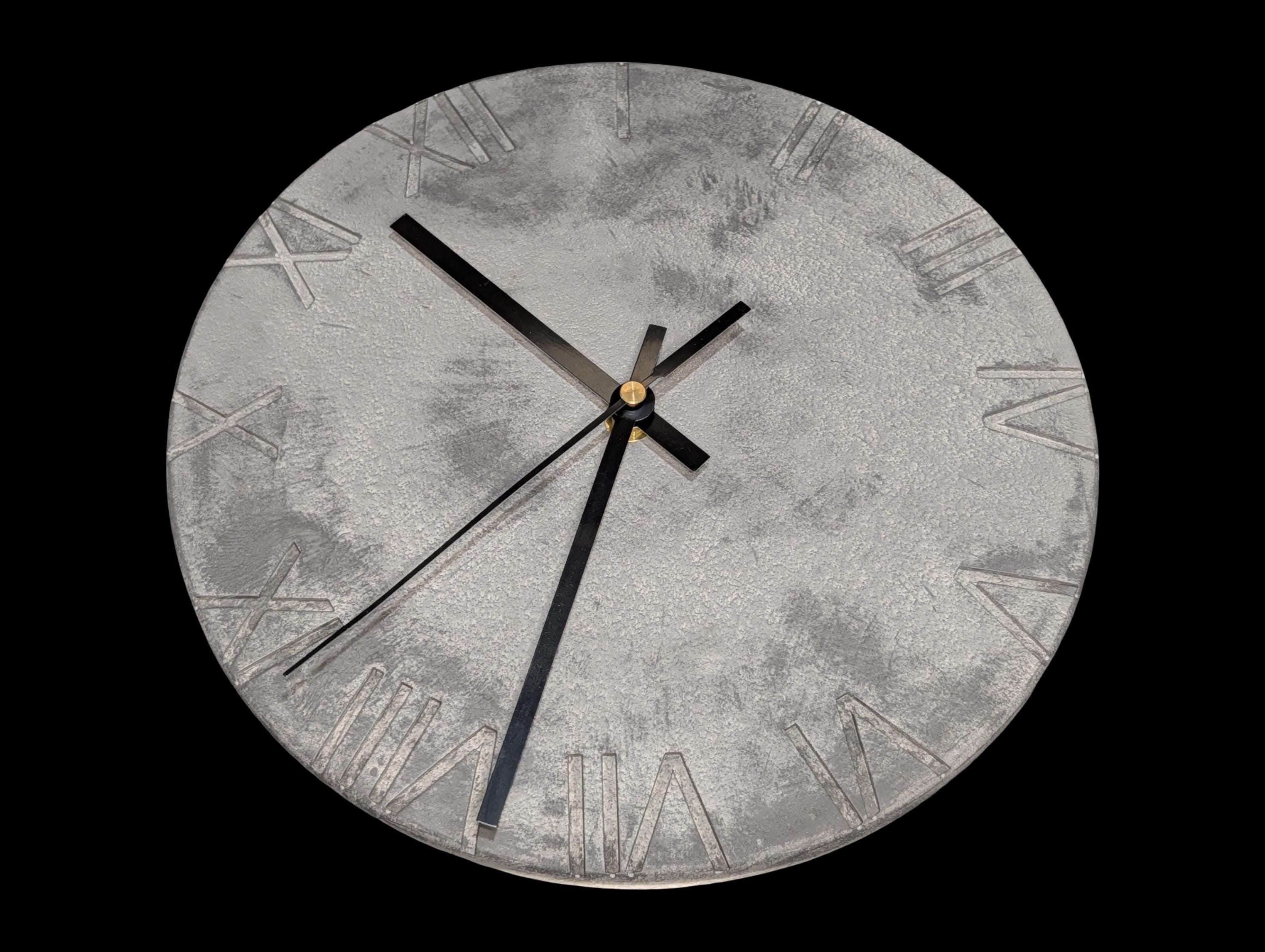 Minimalist Concrete Wall Clock | 10" Industrial Roman Numeral Decor