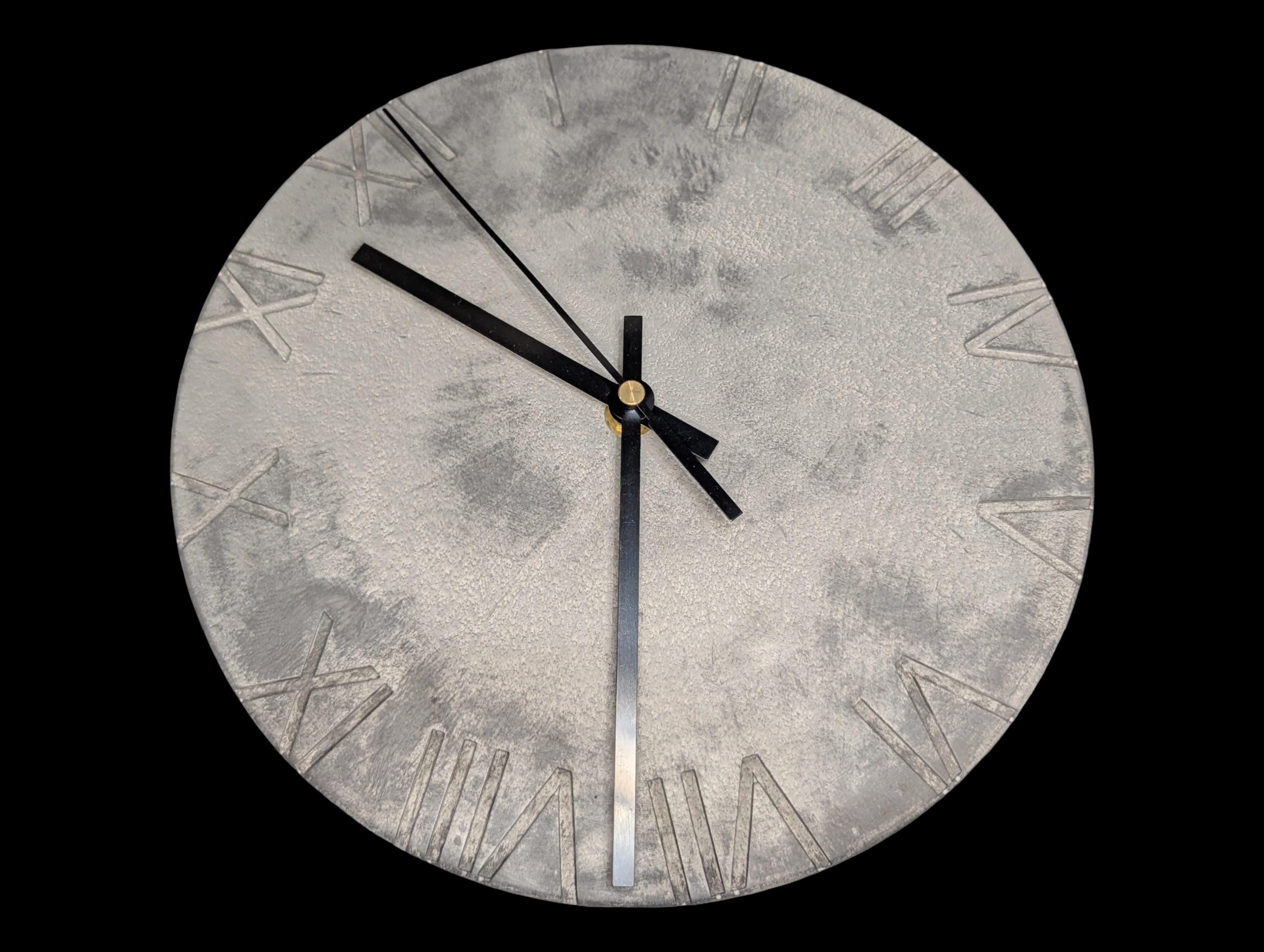Minimalist Concrete Wall Clock | 10" Industrial Roman Numeral Decor