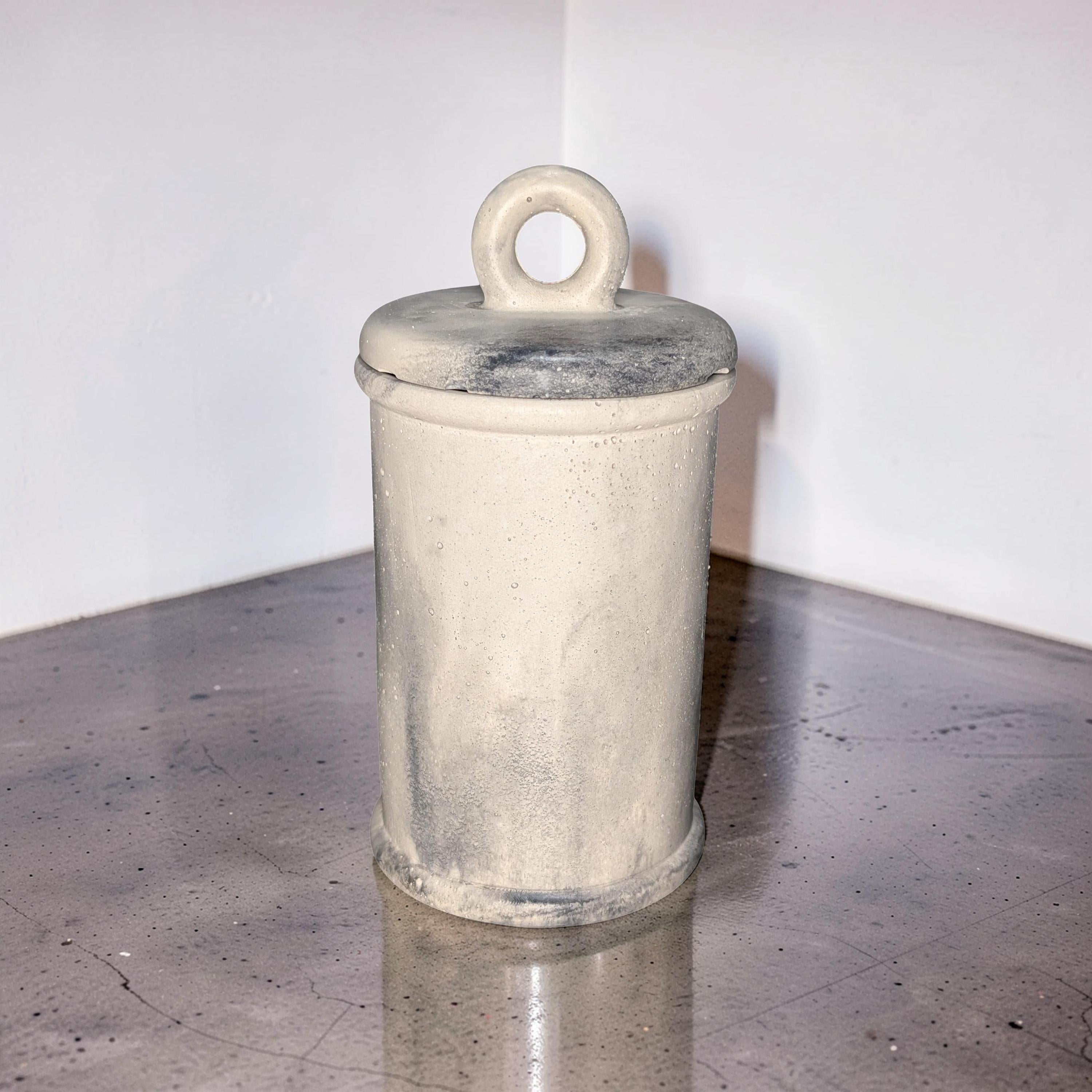 Minimalist Concrete 4.5" Storage Jar with Ring Lid - Industrial Grey or Marble Canister -Modern Bathroom Organizer & Office Desk Decor