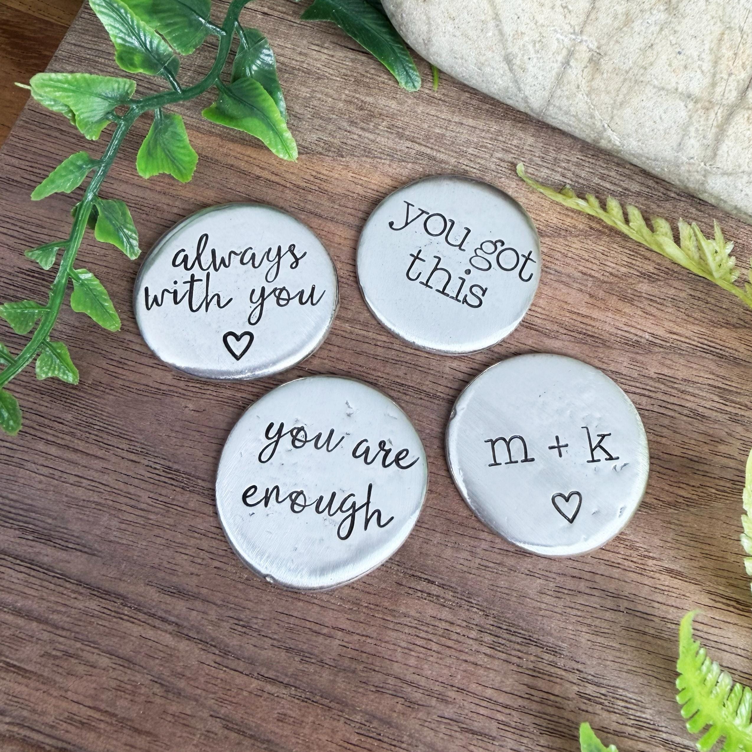 Hand-Stamped Pocket Token : Custom Pewter Pocket Pebble