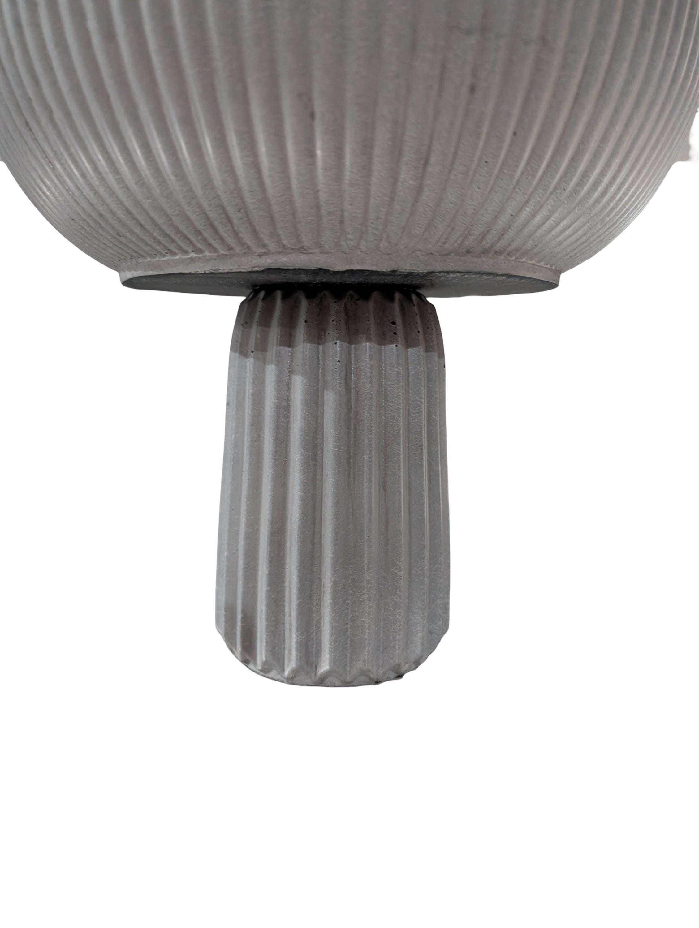 Large Grey Concrete Pedestal Bowl - 10" Fluted Decorative Fruit Bowl - Modern Scandi Centerpiece - Ribbed Cement Compote Vase