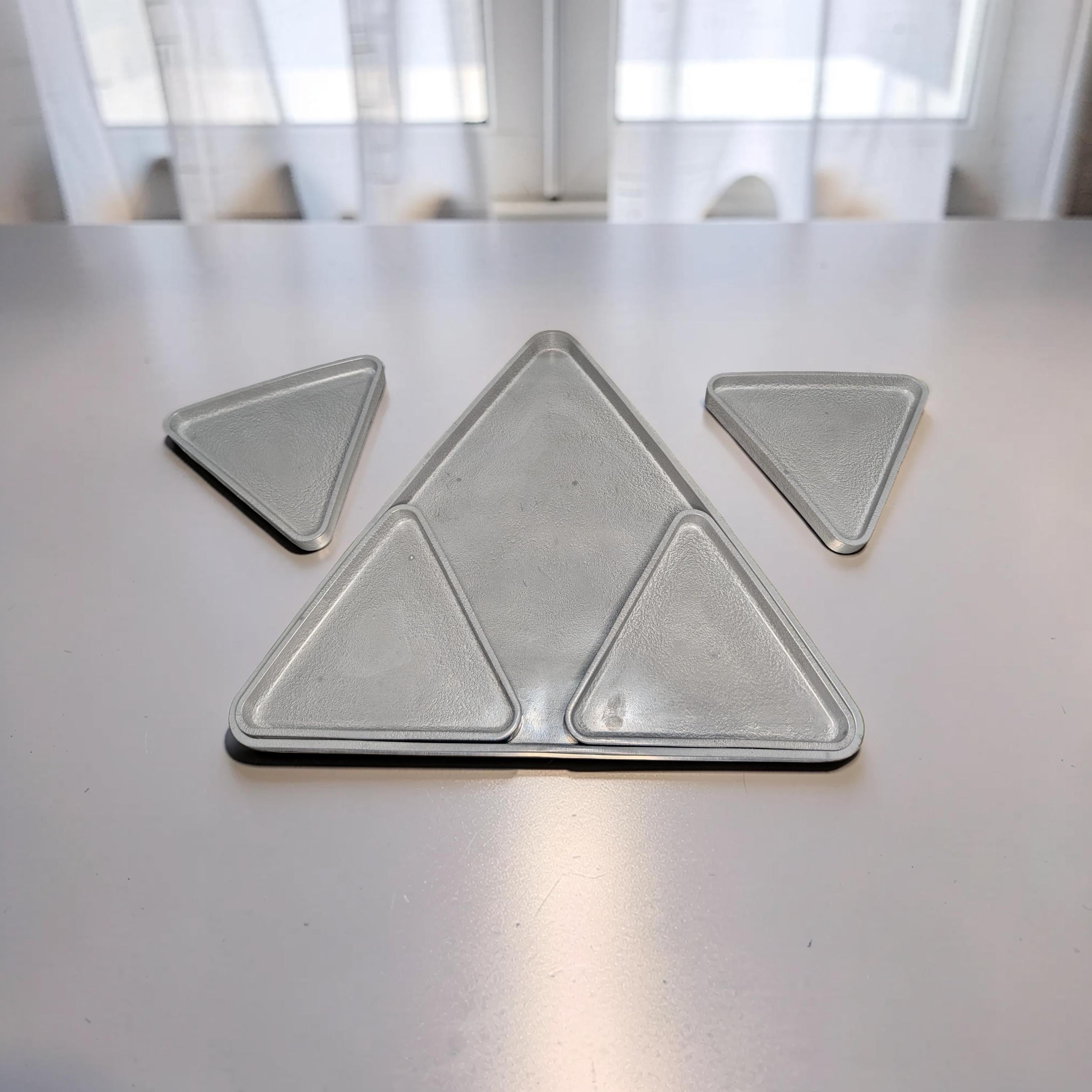 Modular Concrete Triangle Tray Set (5-Piece) - Geometric Trinket Dish & Large Decorative Centerpiece - Minimalist Desk Organizer