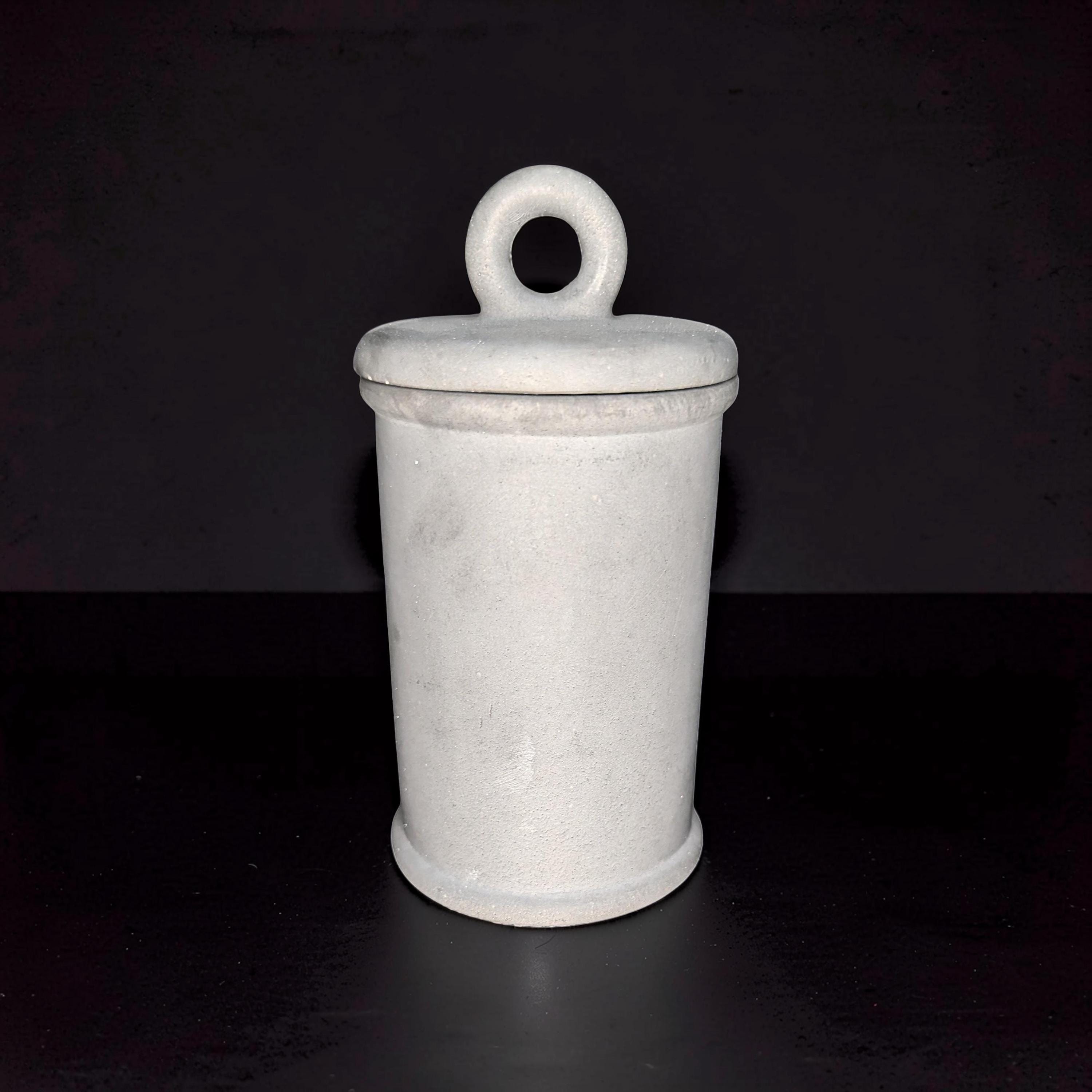 Minimalist Concrete 4.5" Storage Jar with Ring Lid - Industrial Grey or Marble Canister -Modern Bathroom Organizer & Office Desk Decor