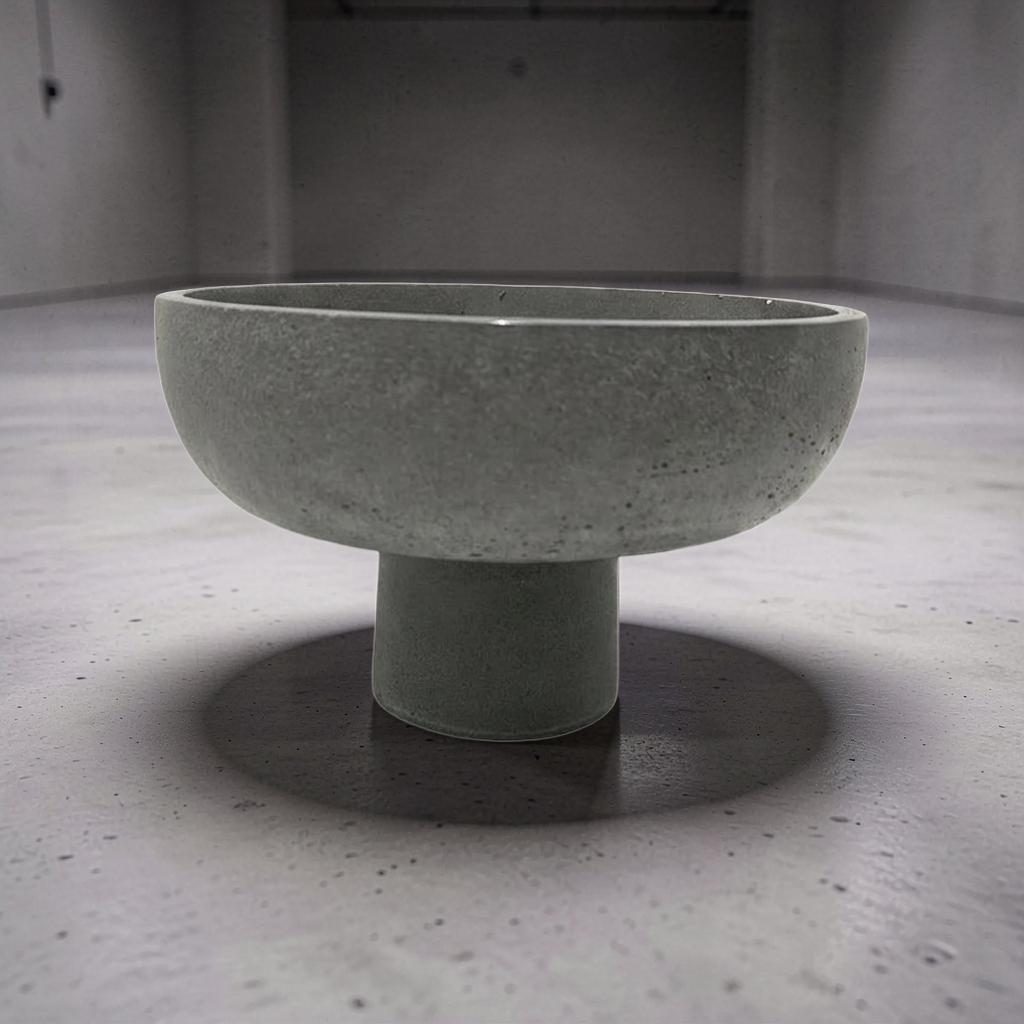 Modern Concrete Pedestal Bowl, Brutalist Centerpiece Bowl, Minimalist Footed Fruit Bowl, Decorative Catchall Dish, Stone Coffee Table Decor