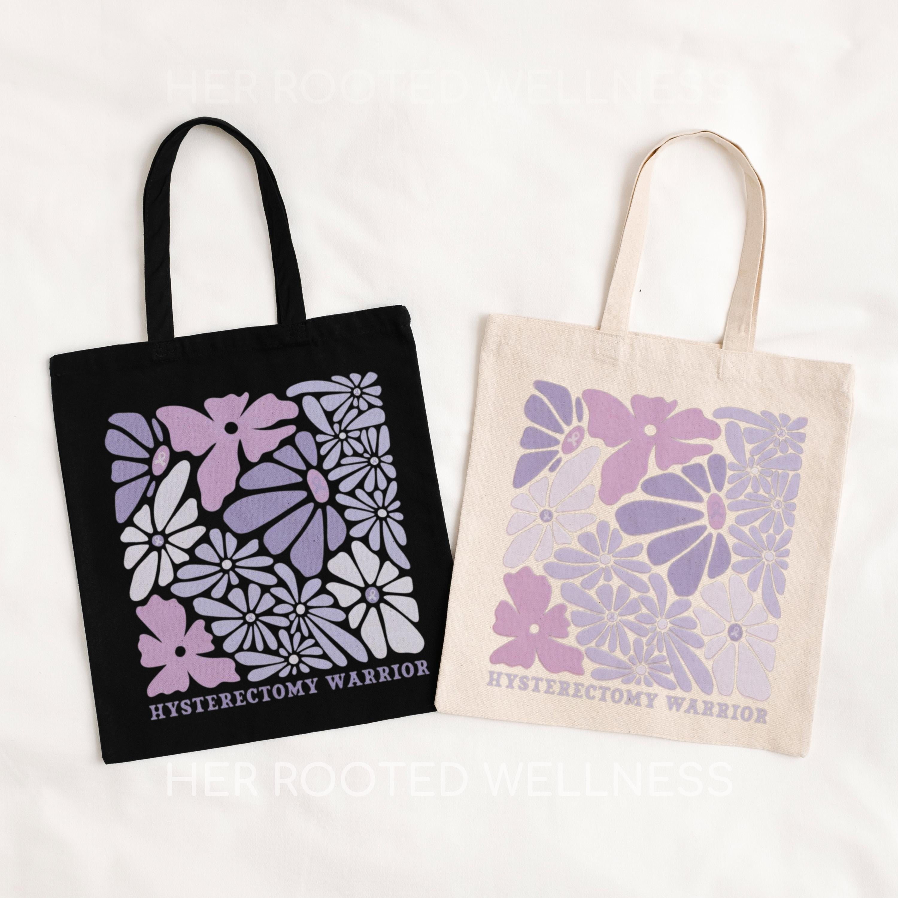 Hysterectomy Warrior Tote Bag | Purple Ribbon Hysto Awareness Canvas Bag | Uterus Removal Surgery Recovery Support Gift | Care Package Idea