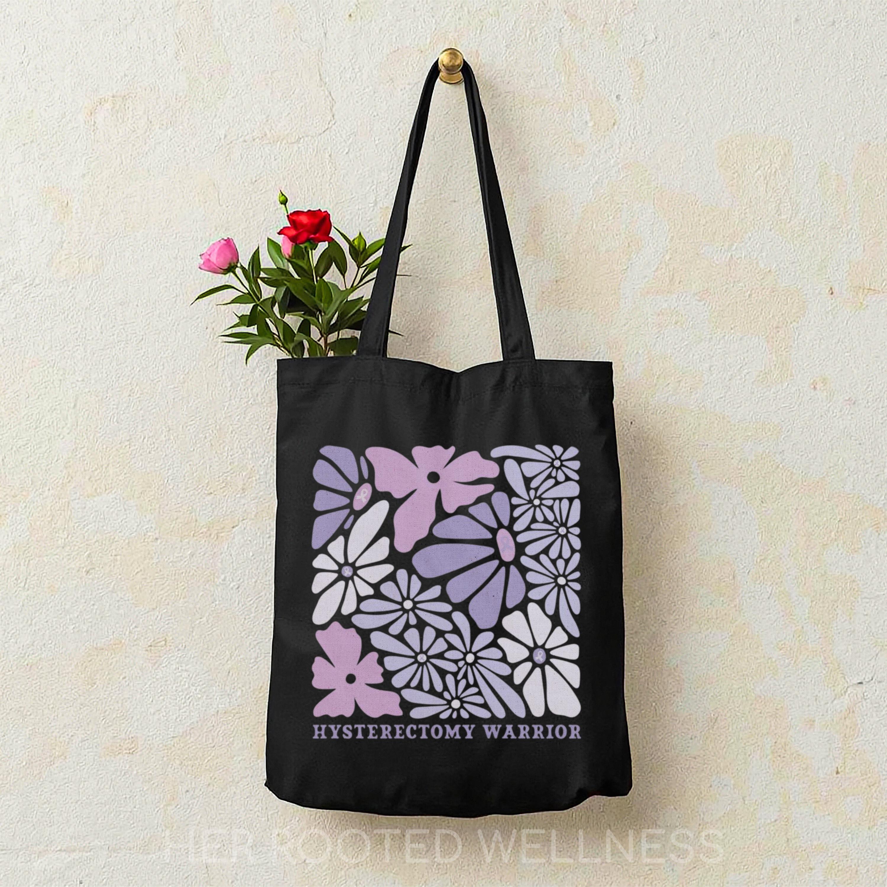 Hysterectomy Warrior Tote Bag | Purple Ribbon Hysto Awareness Canvas Bag | Uterus Removal Surgery Recovery Support Gift | Care Package Idea