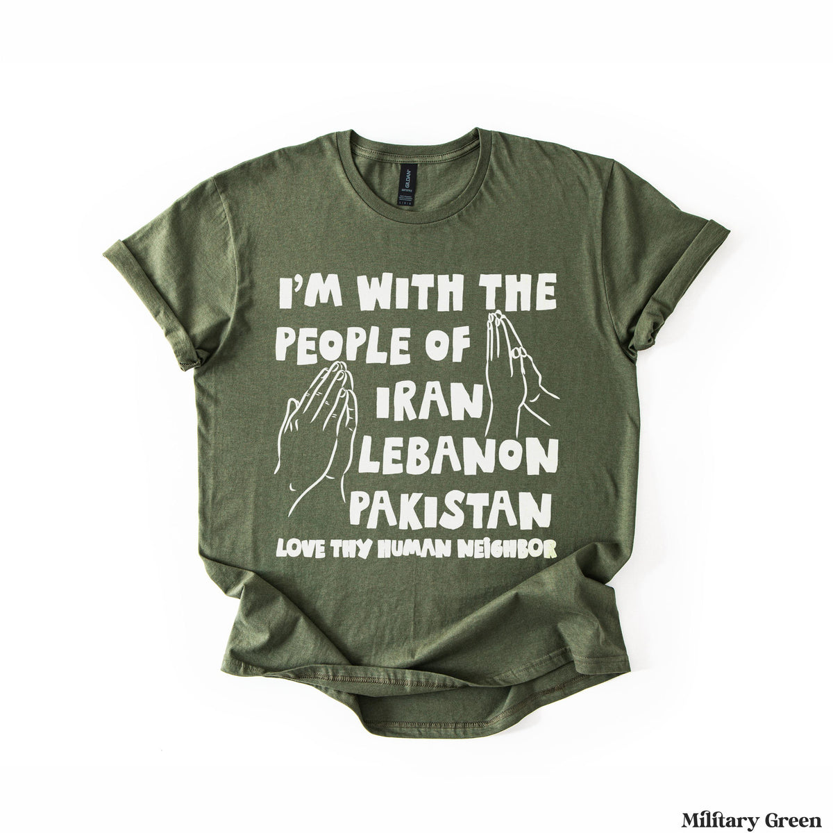 Green t-shirt with text "I&