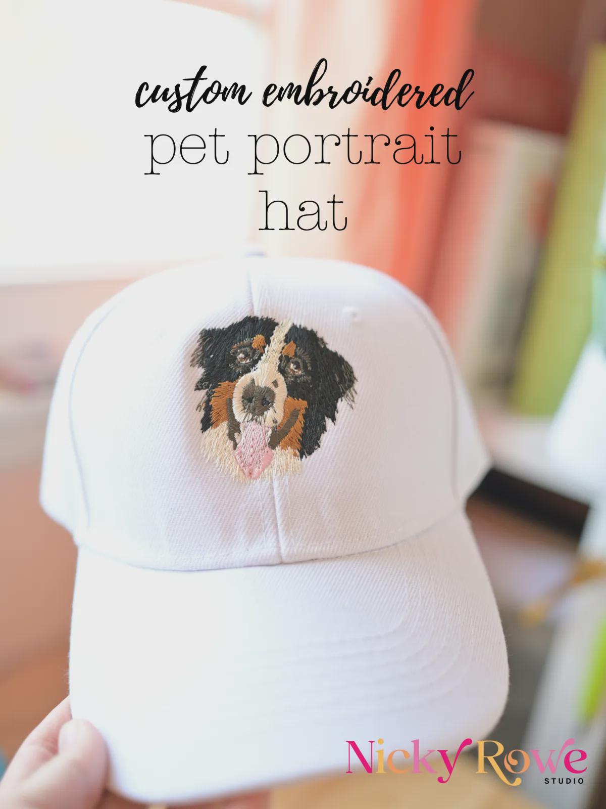 Custom Pet Portrait Trucker Hat – Hand-Drawn Embroidery, Sew-On Patch Option