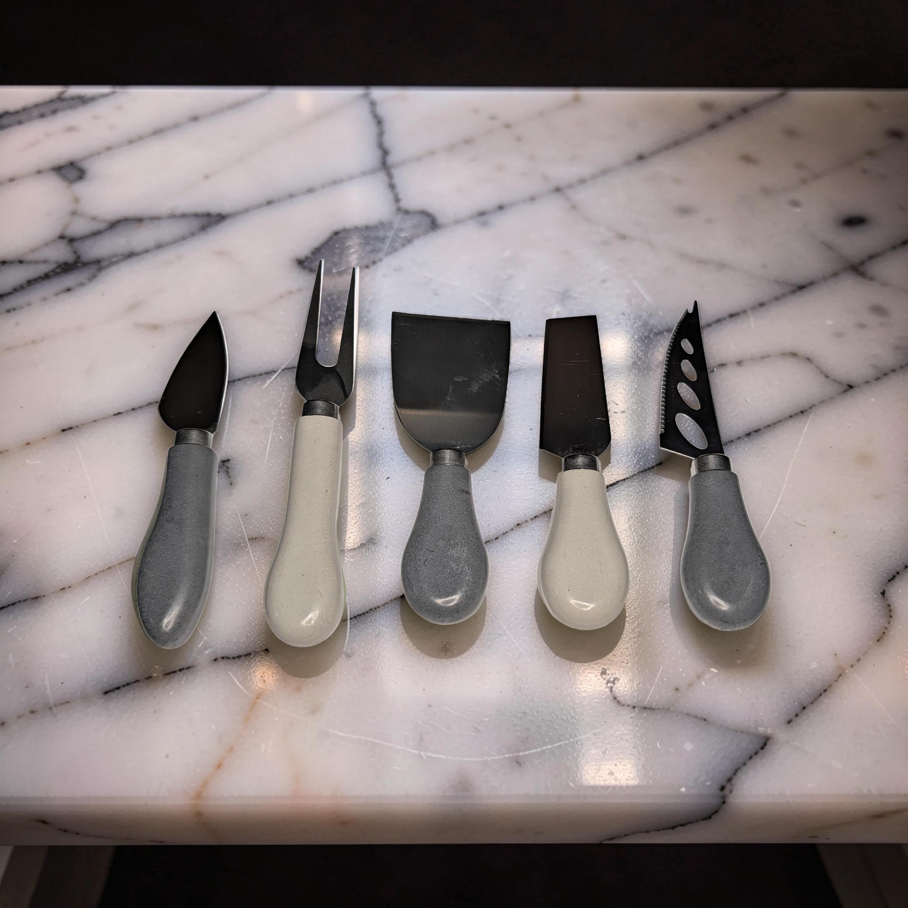 5-Piece Concrete Handle Charcuterie Set | Modern Industrial Cheese Knives | Food Safe Resin Sealed | Unique Housewarming Gift