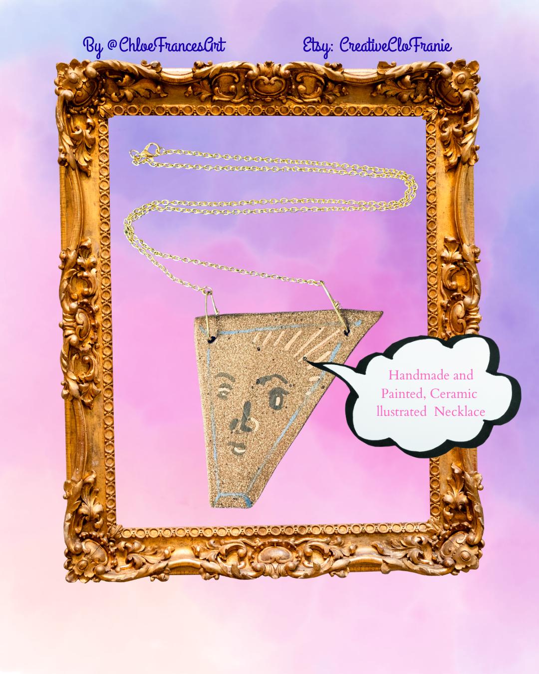 Sun God - Abstract Illustrated Ceramic Necklace