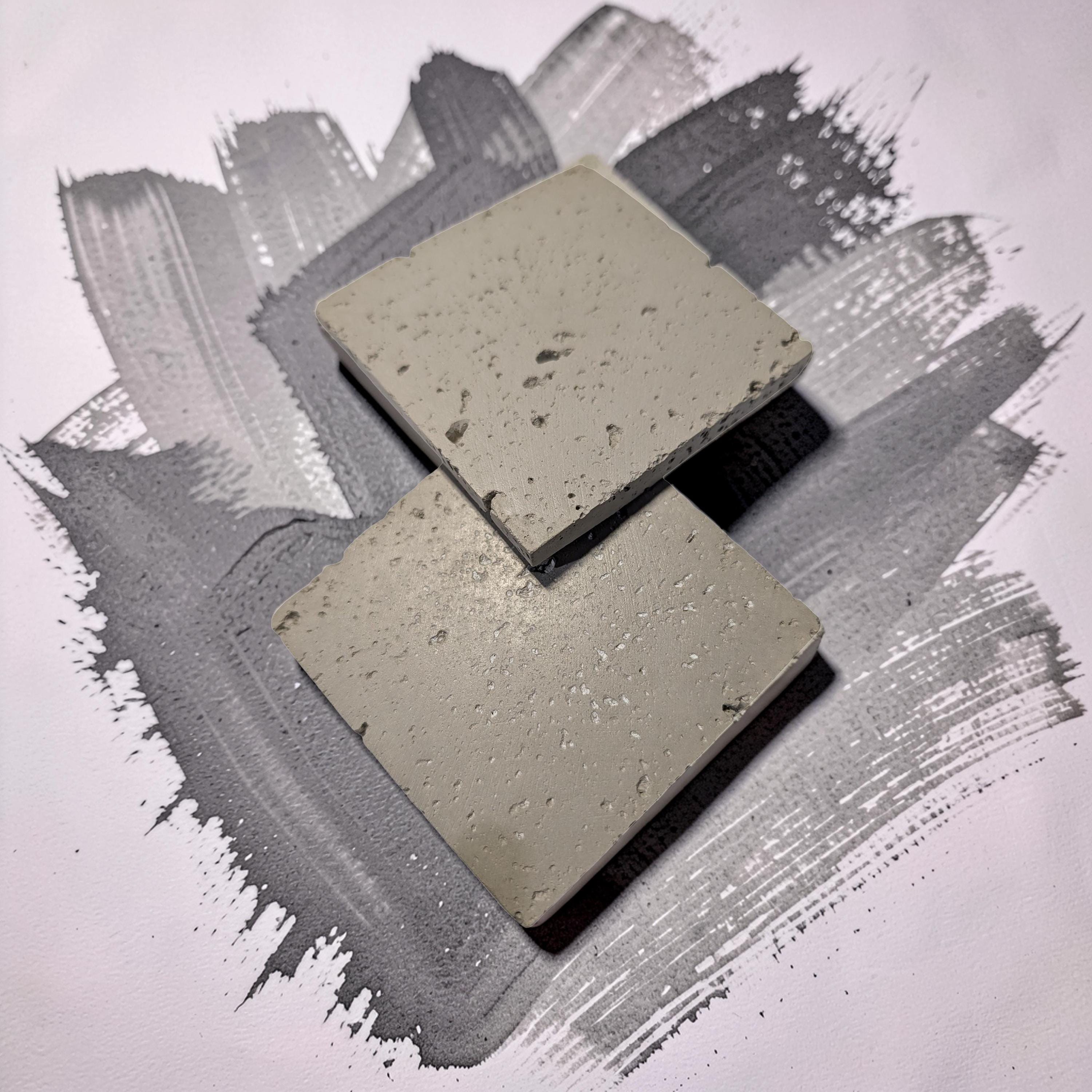 Minimalist Concrete Coasters Set of 2, Modern Industrial Drink Coasters with Cork Feet, Square Cement Product Photography Props