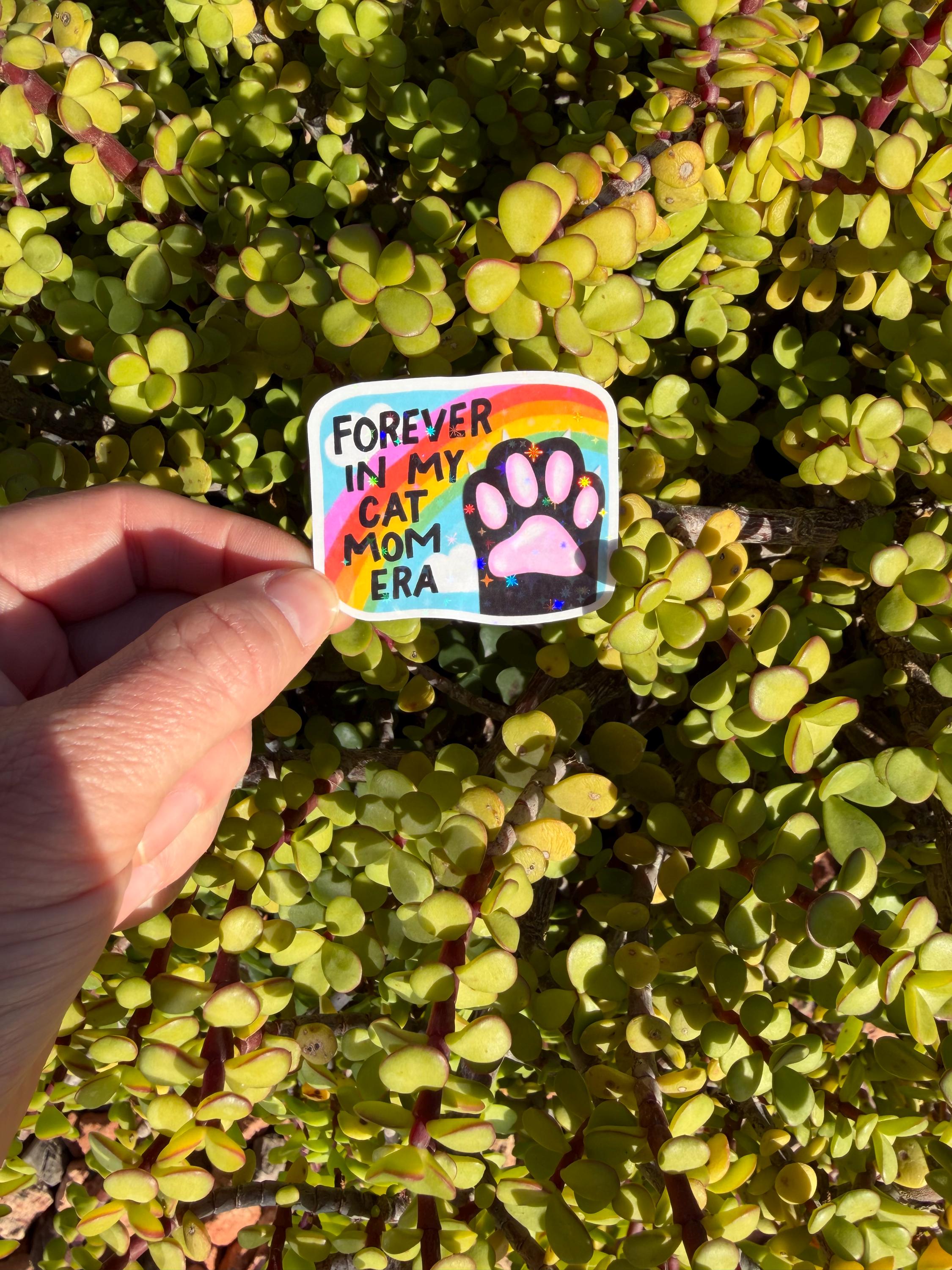 Forever in My Cat Mom Era Sticker | Funny Cat Lover Sticker | Rainbow Aesthetic Y2K | Cat Mom Gift | Water-Resistant Vinyl
