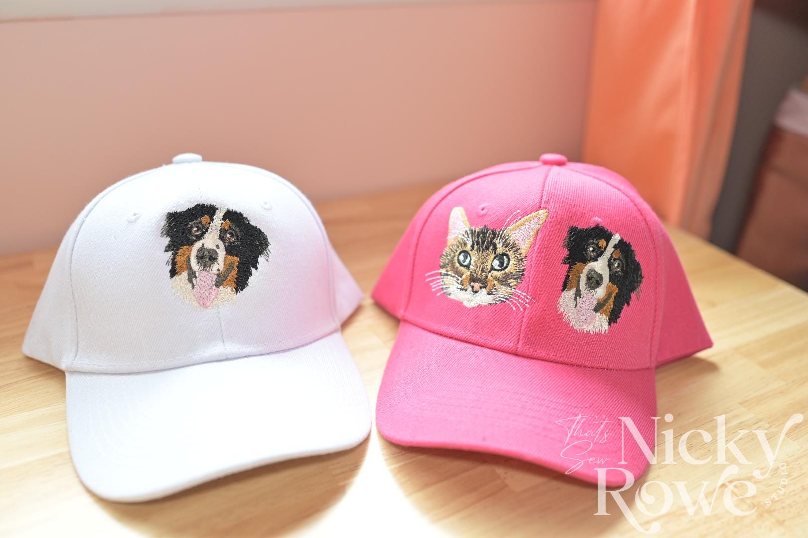 Custom Pet Portrait Trucker Hat – Hand-Drawn Embroidery, Sew-On Patch Option