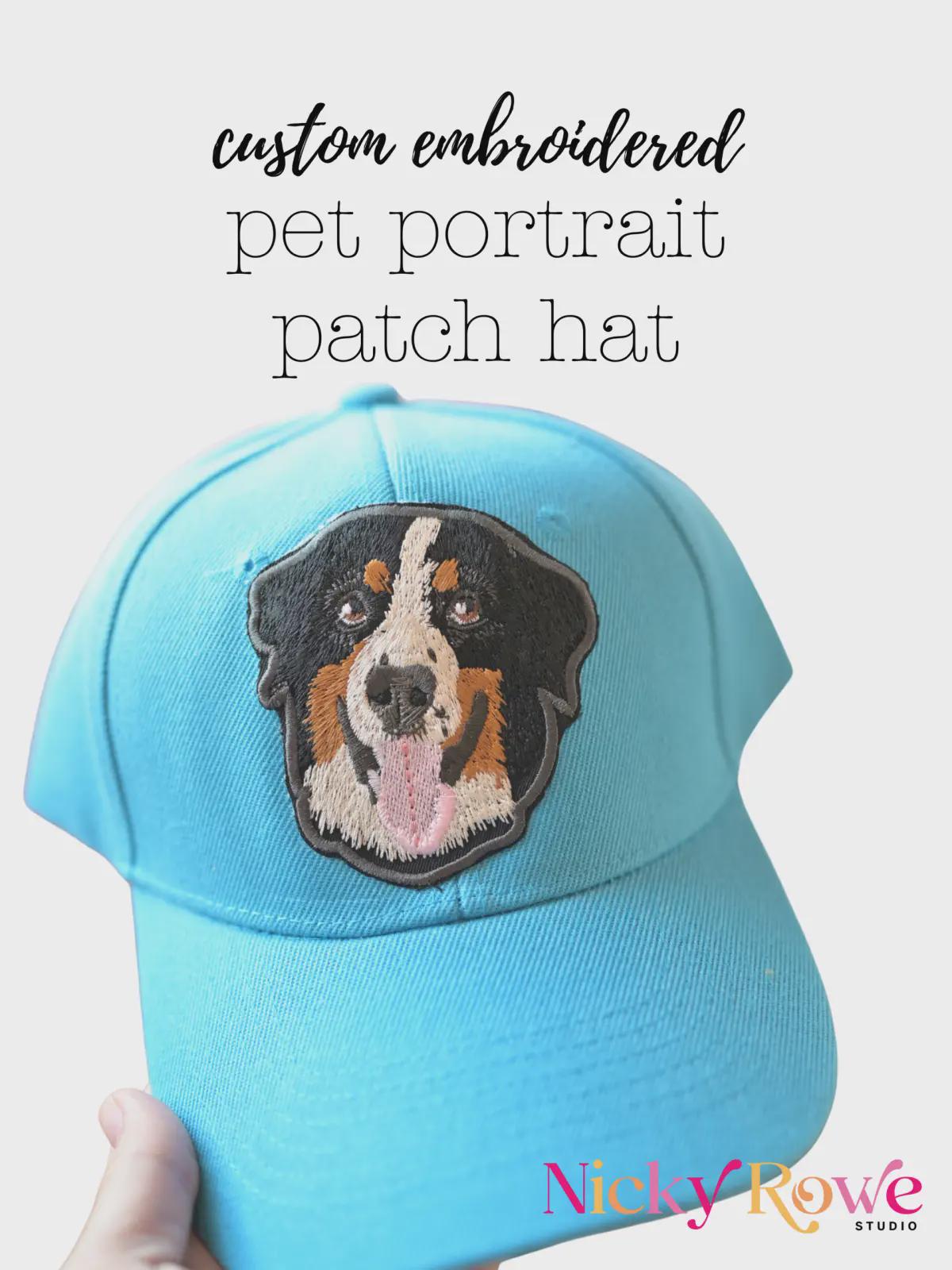 Custom Pet Portrait Trucker Hat – Hand-Drawn Embroidery, Sew-On Patch Option