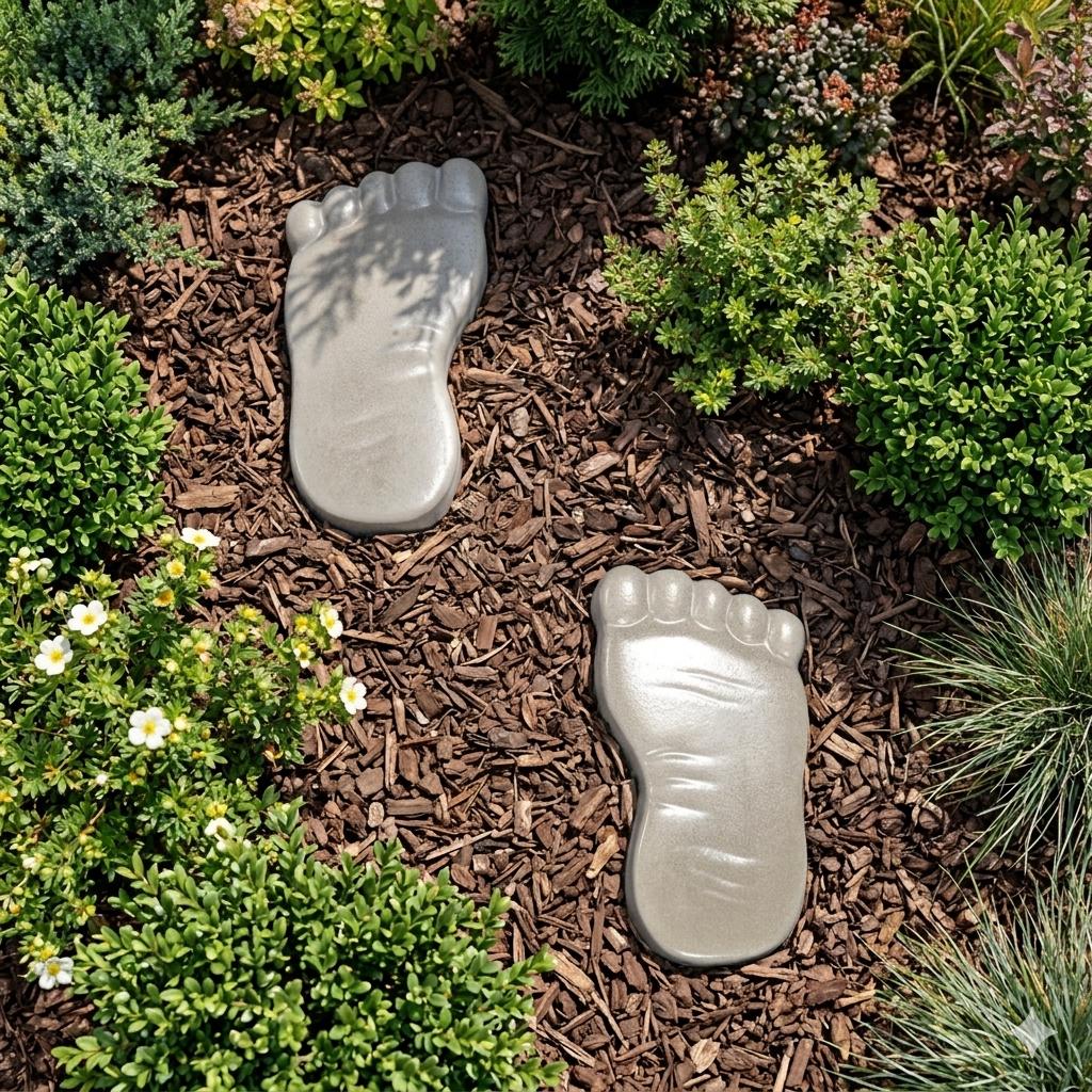 Large Concrete Feet Stepping Stones, Pair of Left & Right Footprint Garden Path Decor, Sealed Outdoor Walkway Pavers