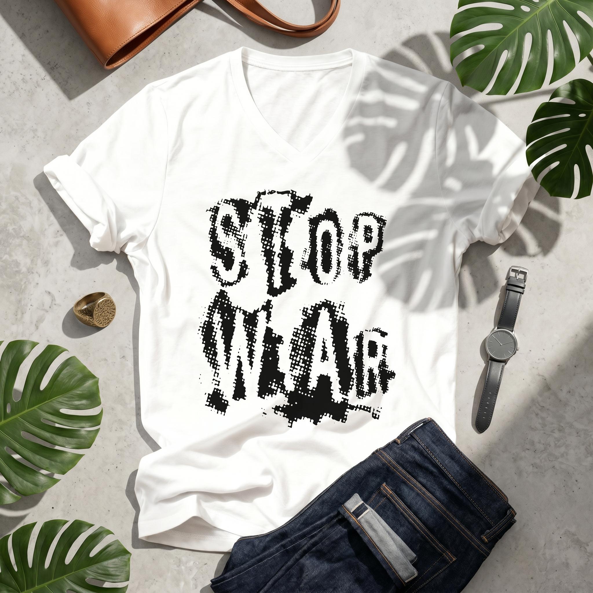 Stop War V Neck T Shirt, Anti Trump Protest Tee, No Iran War Activist Shirt, Anti Fascist Apparel, Pro Peace Grunge Design Top