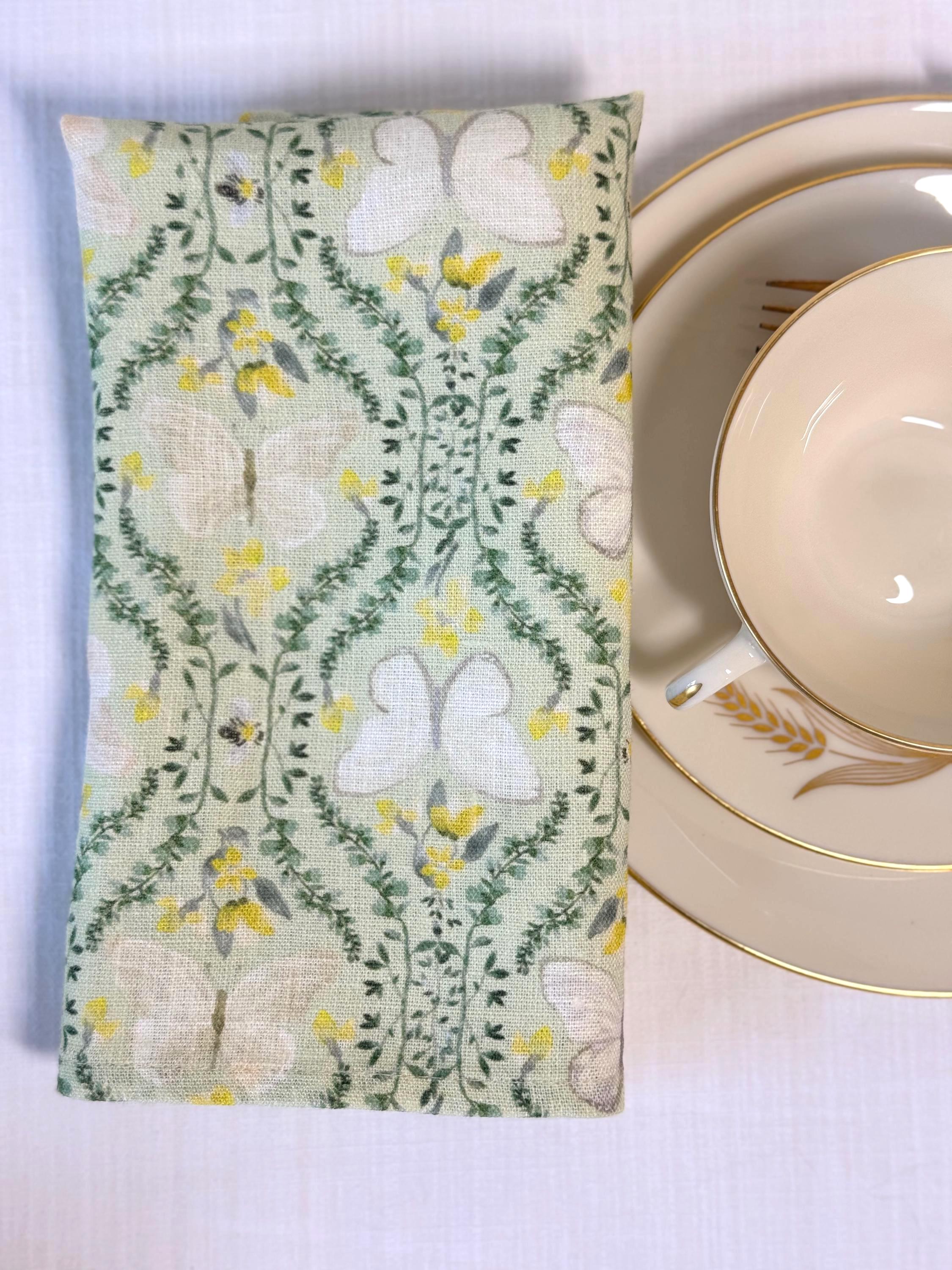 Butterfly Trellis Napkins – Sage Green Linen Napkin – Botanical Table Decor