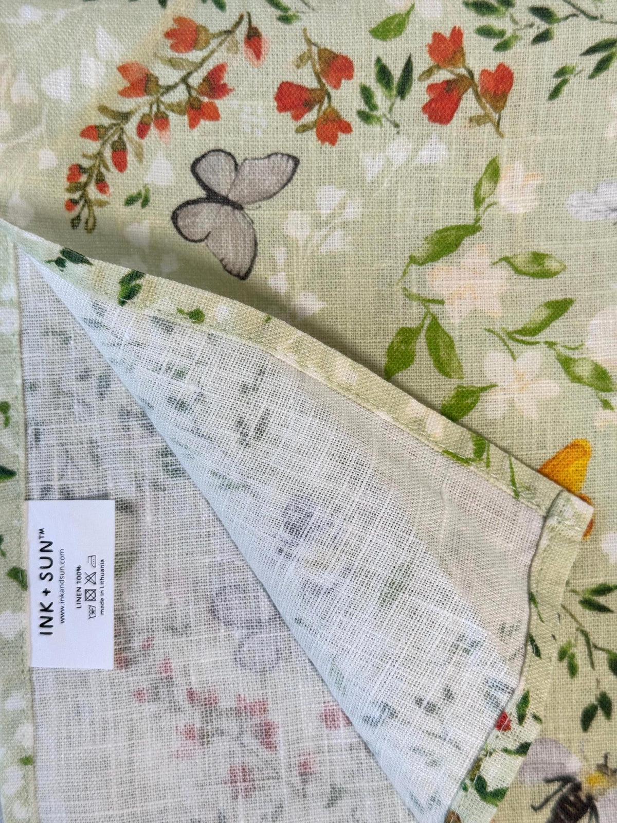 Bee Floral Moss Linen Napkins – Green Botanical Cloth Napkin – Garden Table Decor