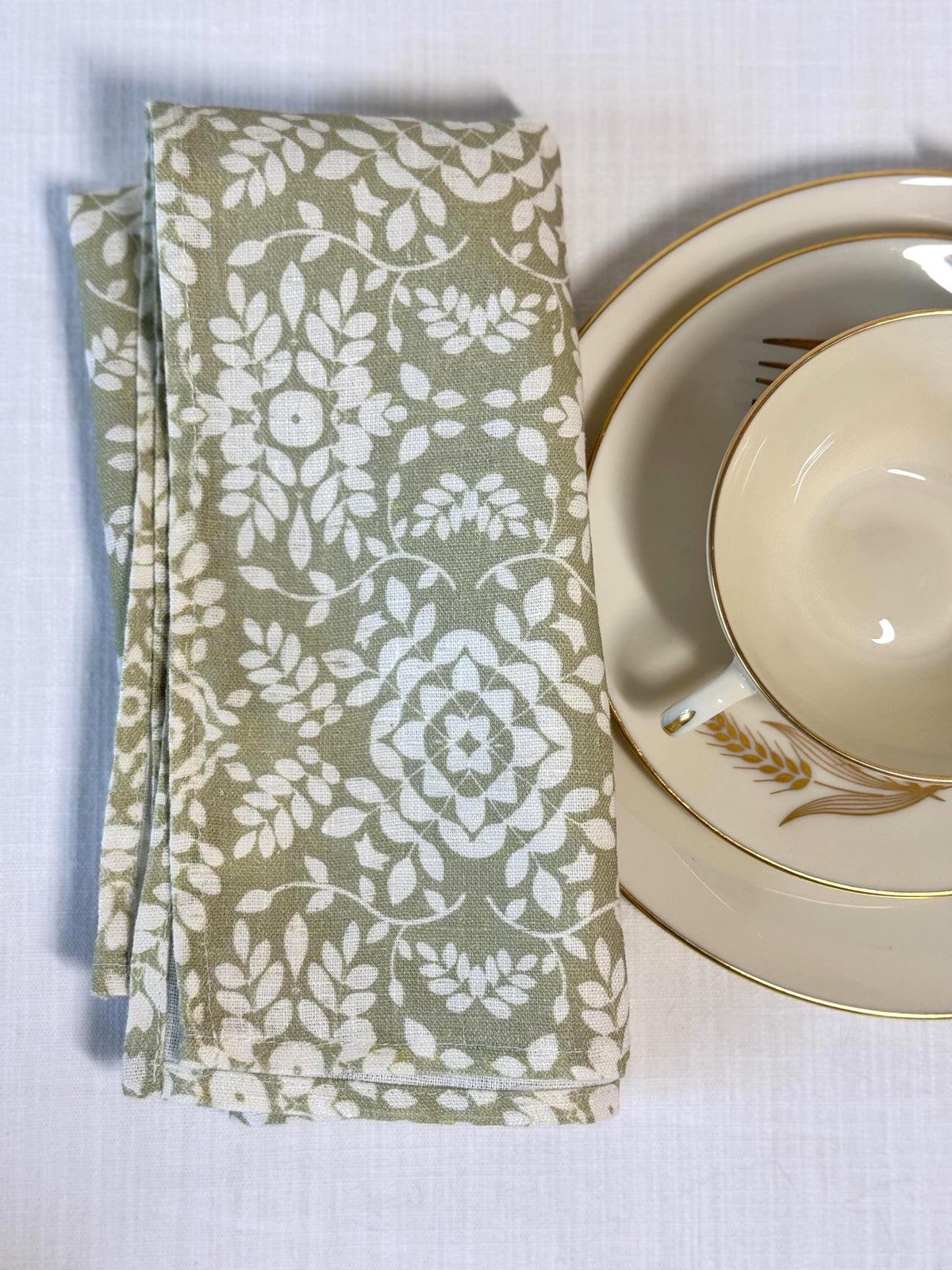 Leaf Damask Napkins – Green Linen Napkin – Botanical Table Decor