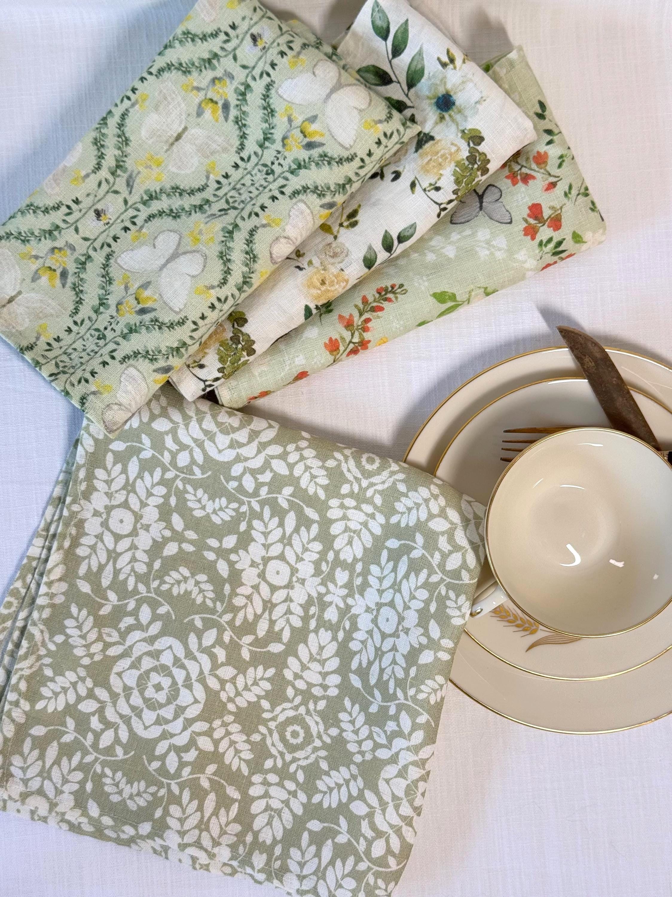 Leaf Damask Napkins – Green Linen Napkin – Botanical Table Decor