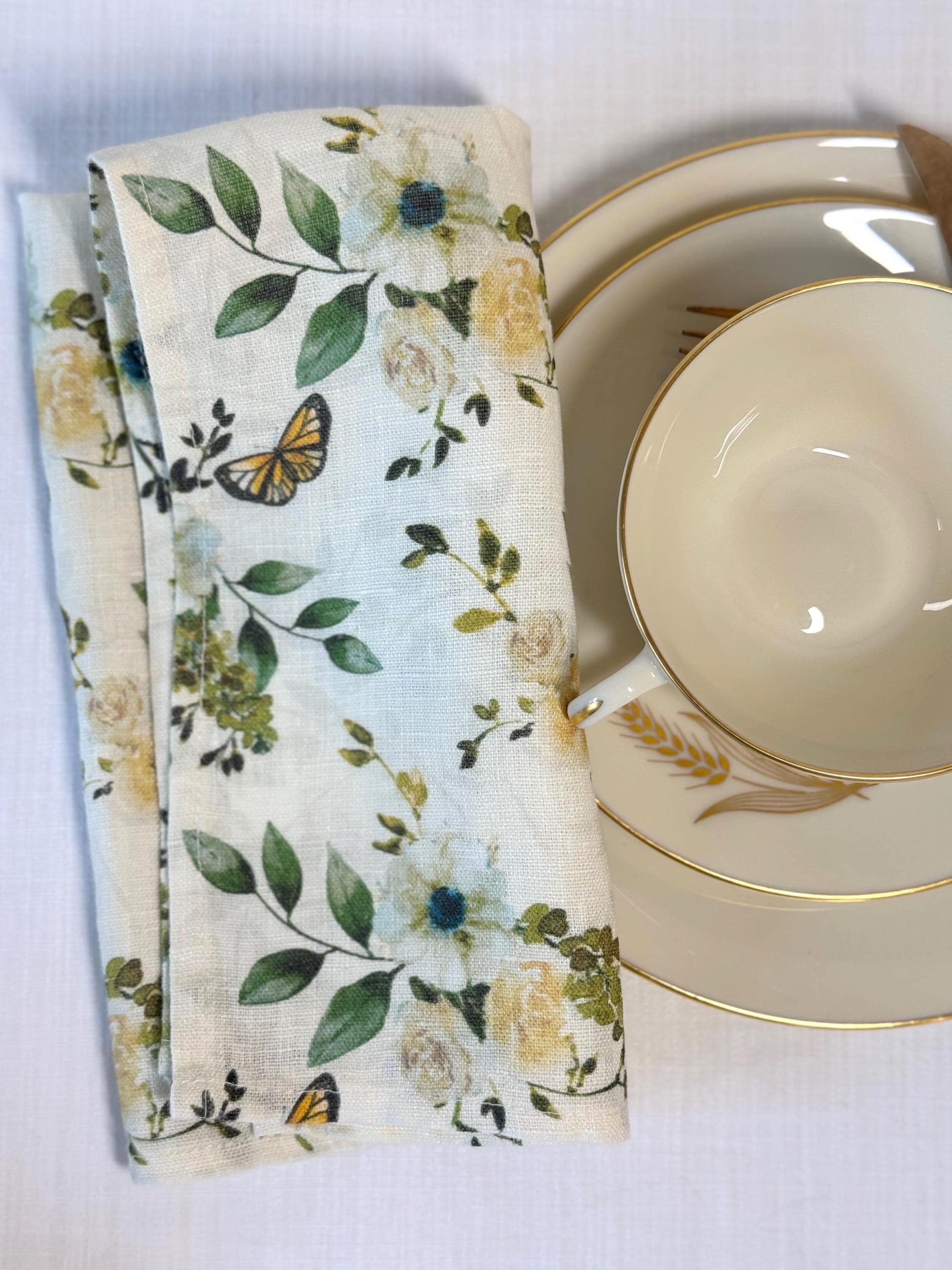 Sage Floral Napkins – Linen Napkin – Botanical Table Decor