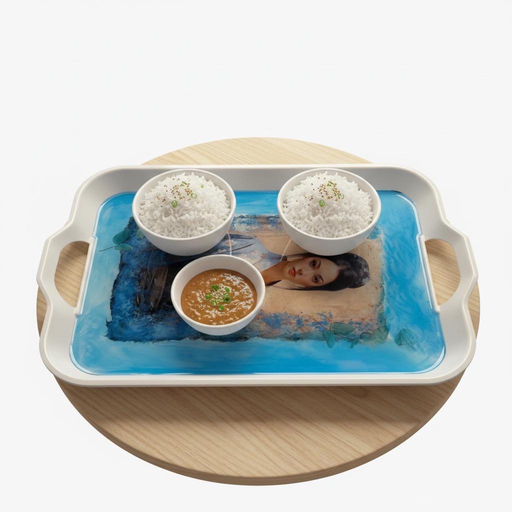 Large Asian Inspired Melamine Serving Tray, Watercolor Art Tray, Food Safe Epoxy Centerpiece Gift
