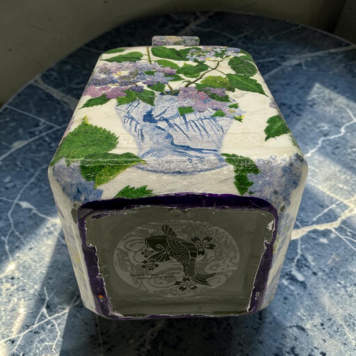 Blue Purple Hydrangea Decoupaged Tequila Bottle, Refillable Liquor Decanter, Floral Bar Decor Gift
