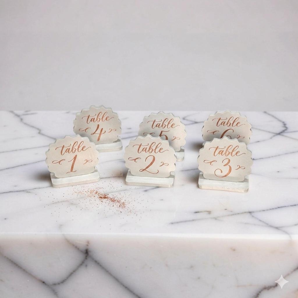 Blank Concrete Signs with Stands | Scalloped Table Top Display | DIY Wedding Table Numbers | Retail Price Signs | Small Food Stationery Sign