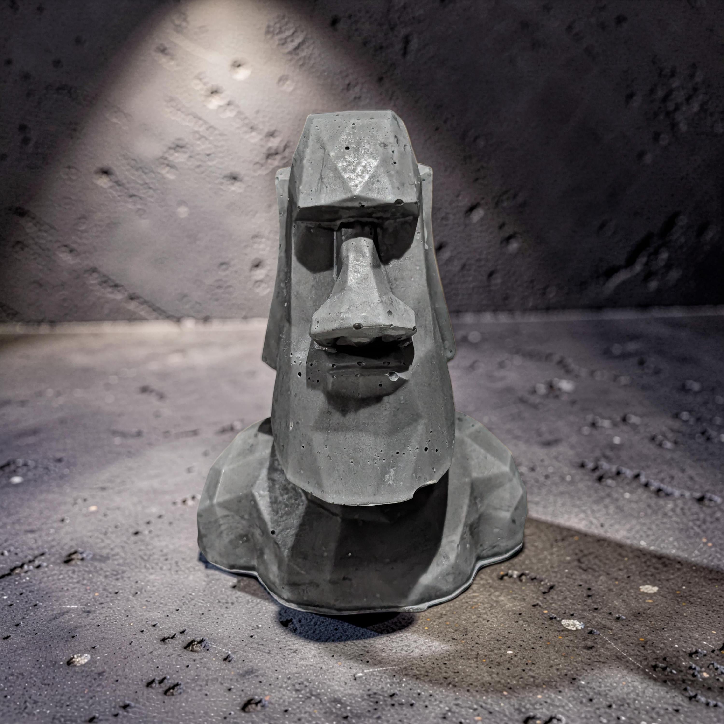 Minimalist Concrete Statue | Easter Island Moai Bust | Brutalist Home Decor Accent | Geometric Stone Face Paperweight | Bookshelf Decoration
