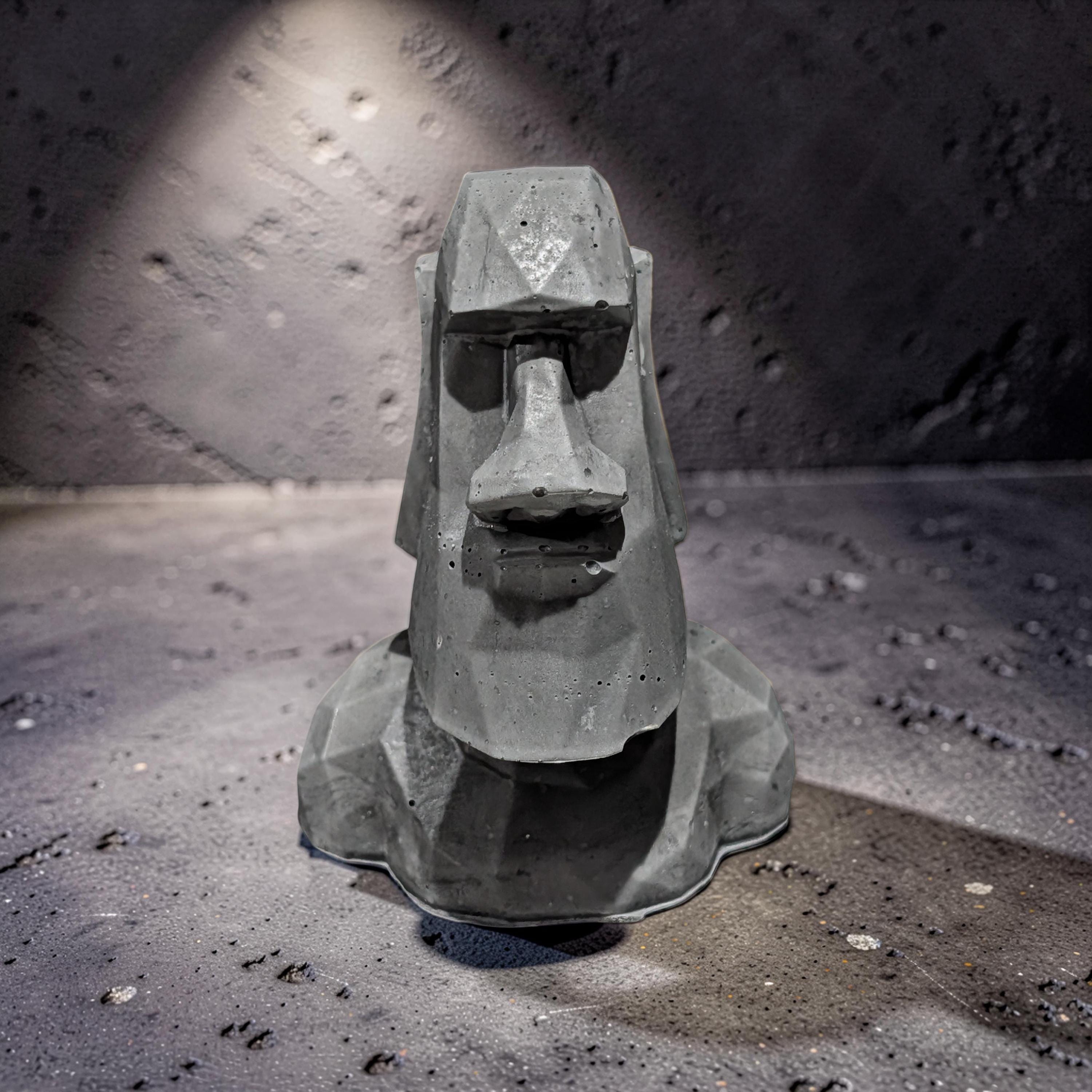 Minimalist Concrete Statue | Easter Island Moai Bust | Brutalist Home Decor Accent | Geometric Stone Face Paperweight | Bookshelf Decoration