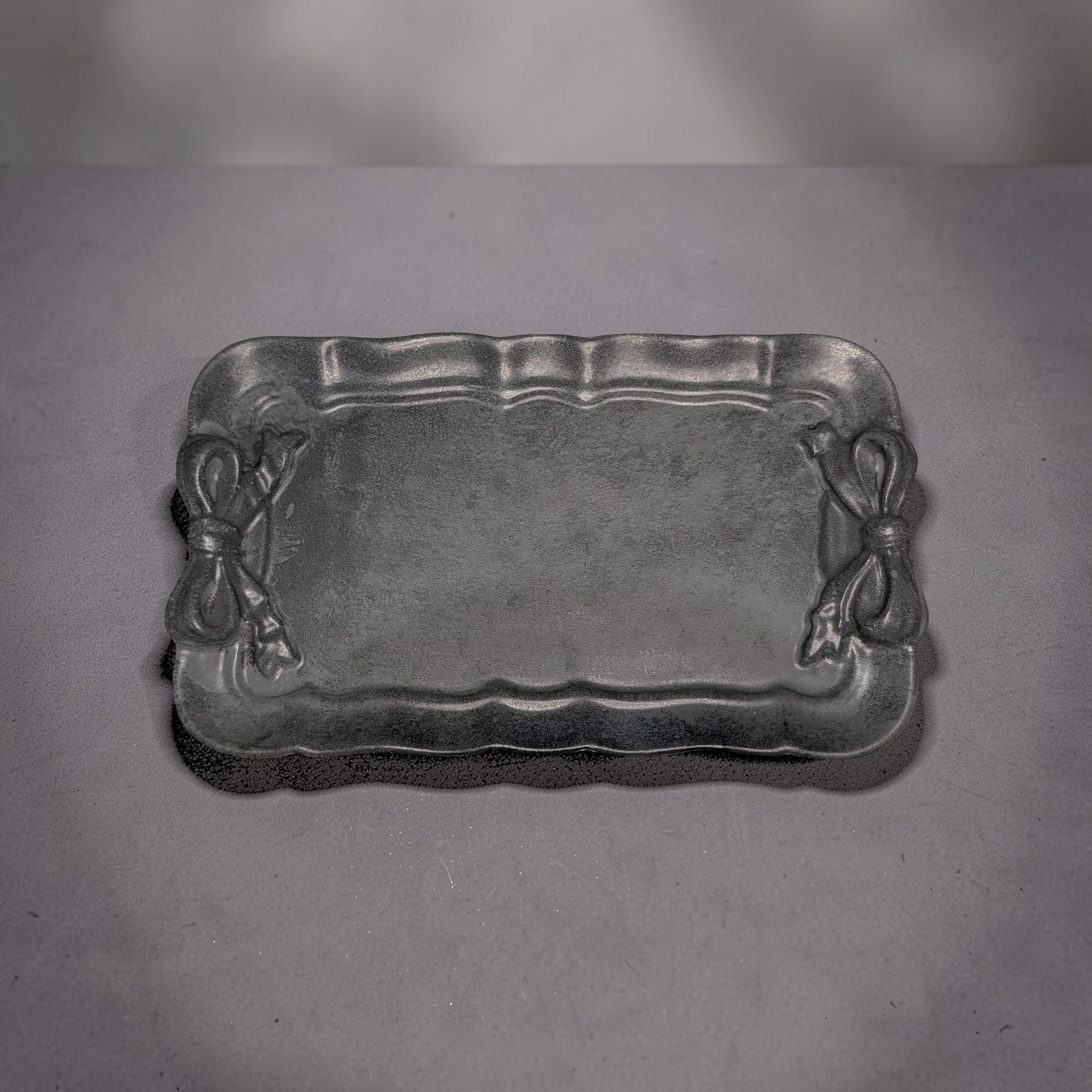 Coquette Concrete Ribbon Tray, Aesthetic Trinket Dish, Key & Ring Holder for Dresser, Neutral Gray Bathroom Vanity Decor, Handmade Gift