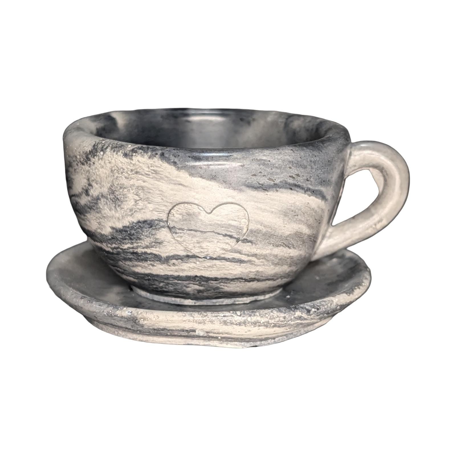 Minimalist Concrete Heart Teacup & Saucer Set | Modern Succulent Planter | Jewelry Dish | Minimalist Concrete Mug + Saucer Set