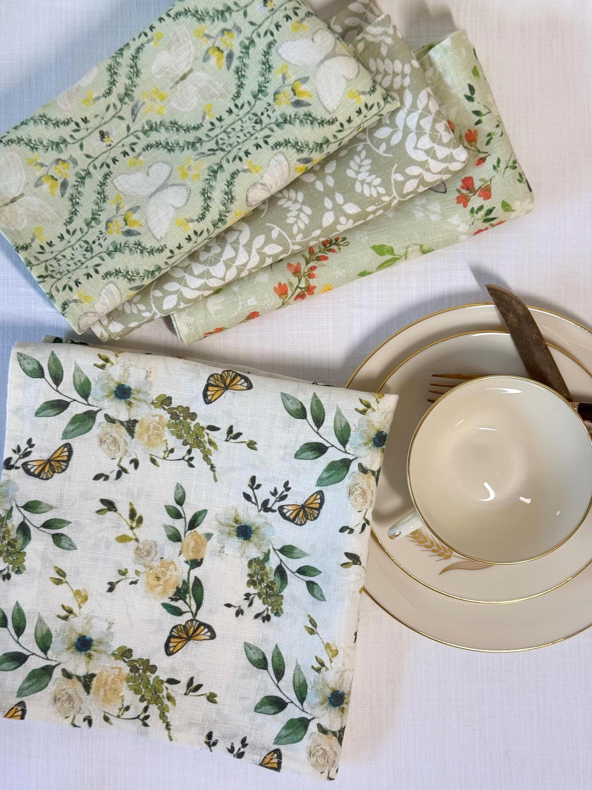 Sage Floral Napkins – Linen Napkin – Botanical Table Decor