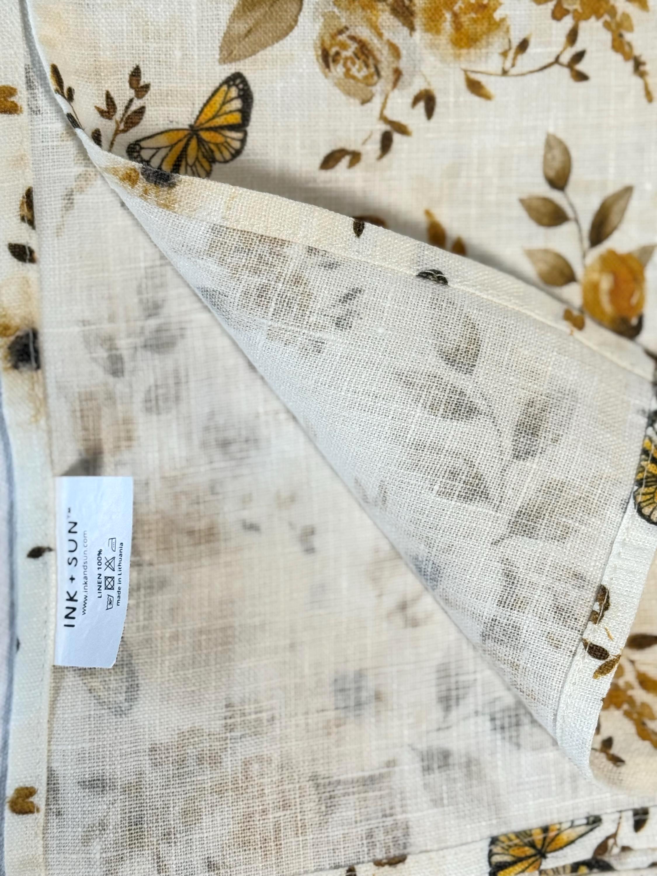 Golden Floral Napkins – Linen Napkin Set – Warm Botanical Table Decor