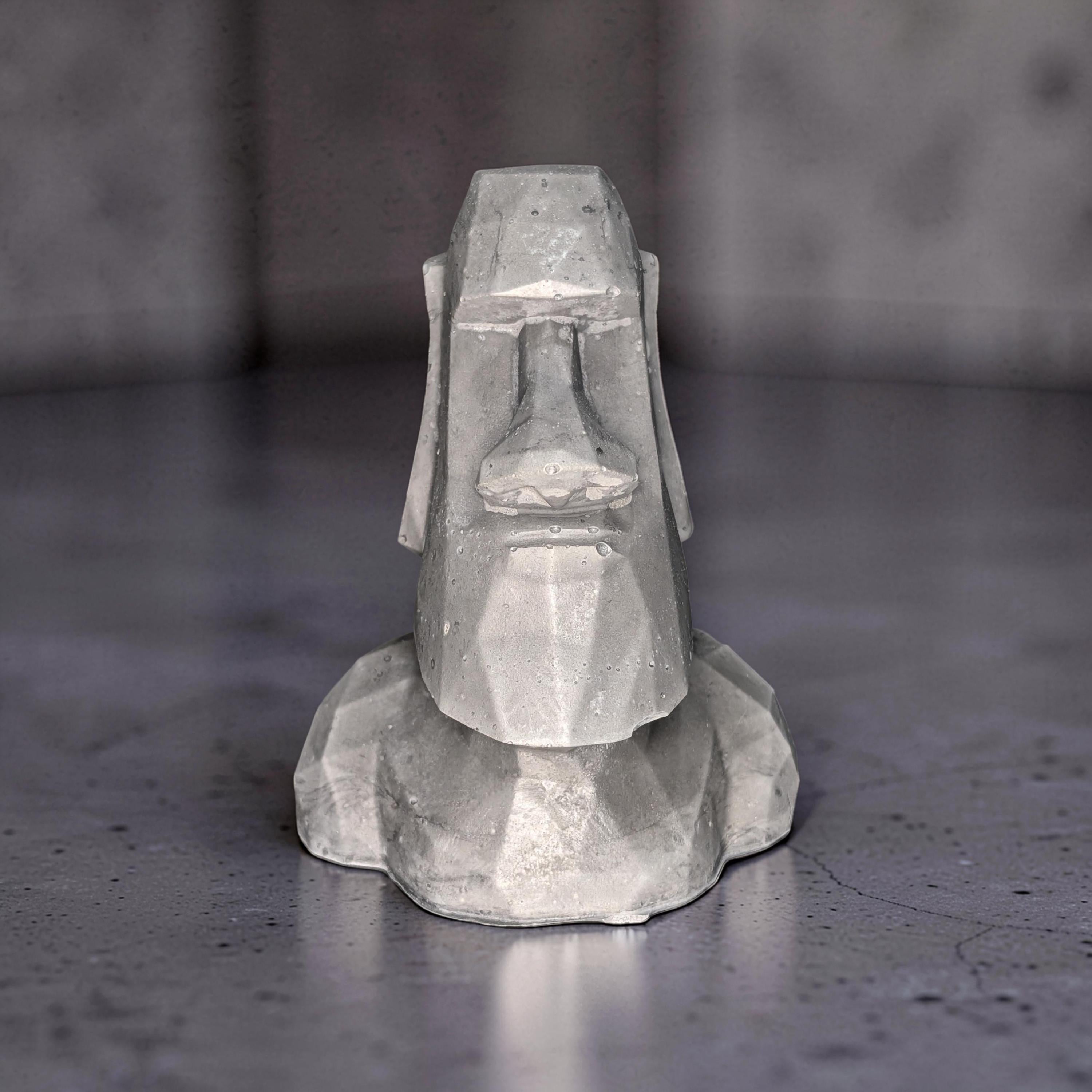 Minimalist Concrete Statue | Easter Island Moai Bust | Brutalist Home Decor Accent | Geometric Stone Face Paperweight | Bookshelf Decoration