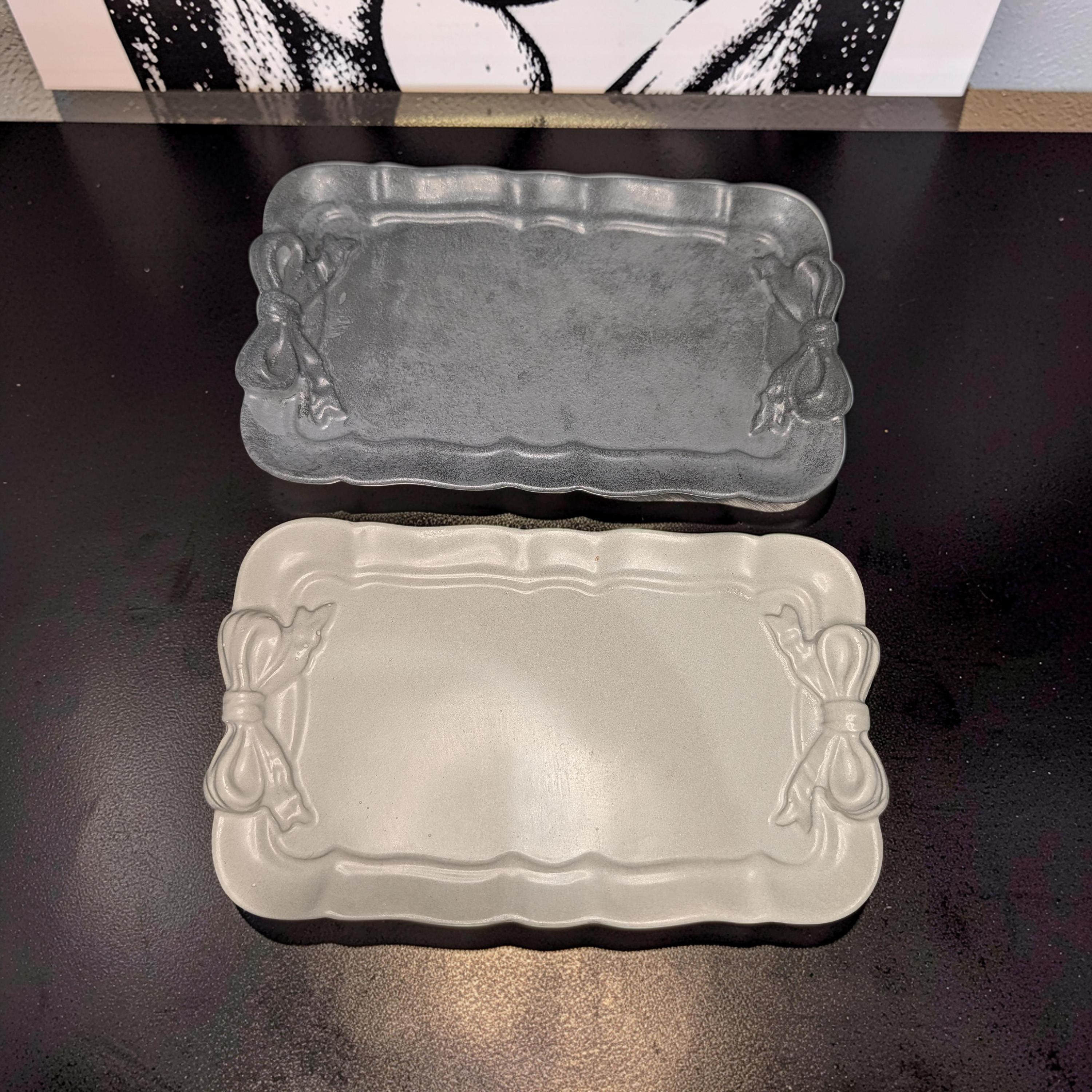 Coquette Concrete Ribbon Tray, Aesthetic Trinket Dish, Key & Ring Holder for Dresser, Neutral Gray Bathroom Vanity Decor, Handmade Gift