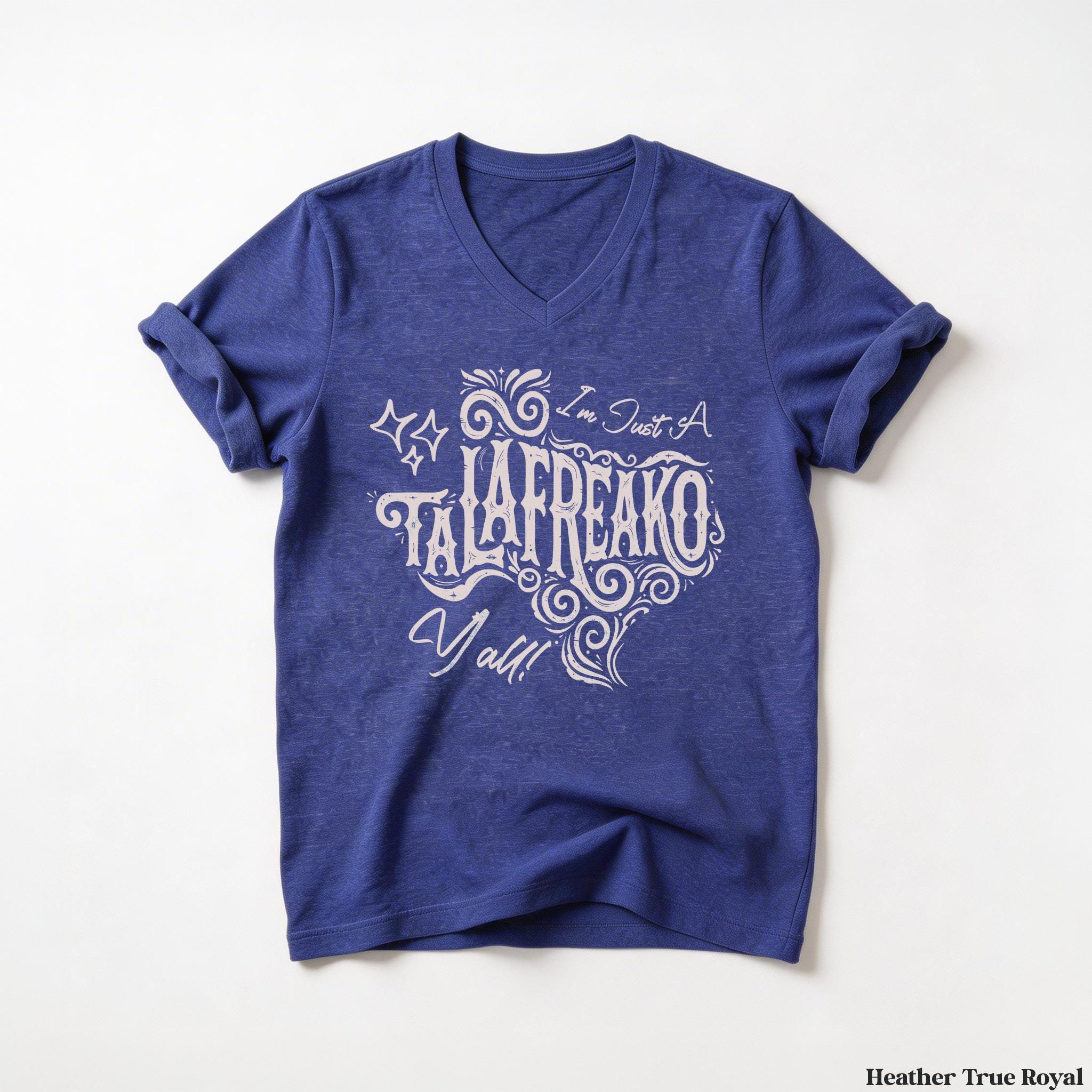 Blue v-neck t-shirt with "I&