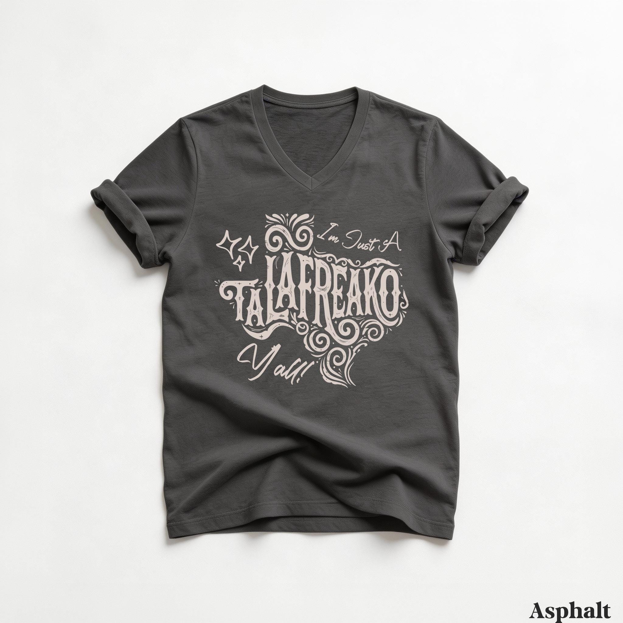 Dark gray v-neck t-shirt with "I&