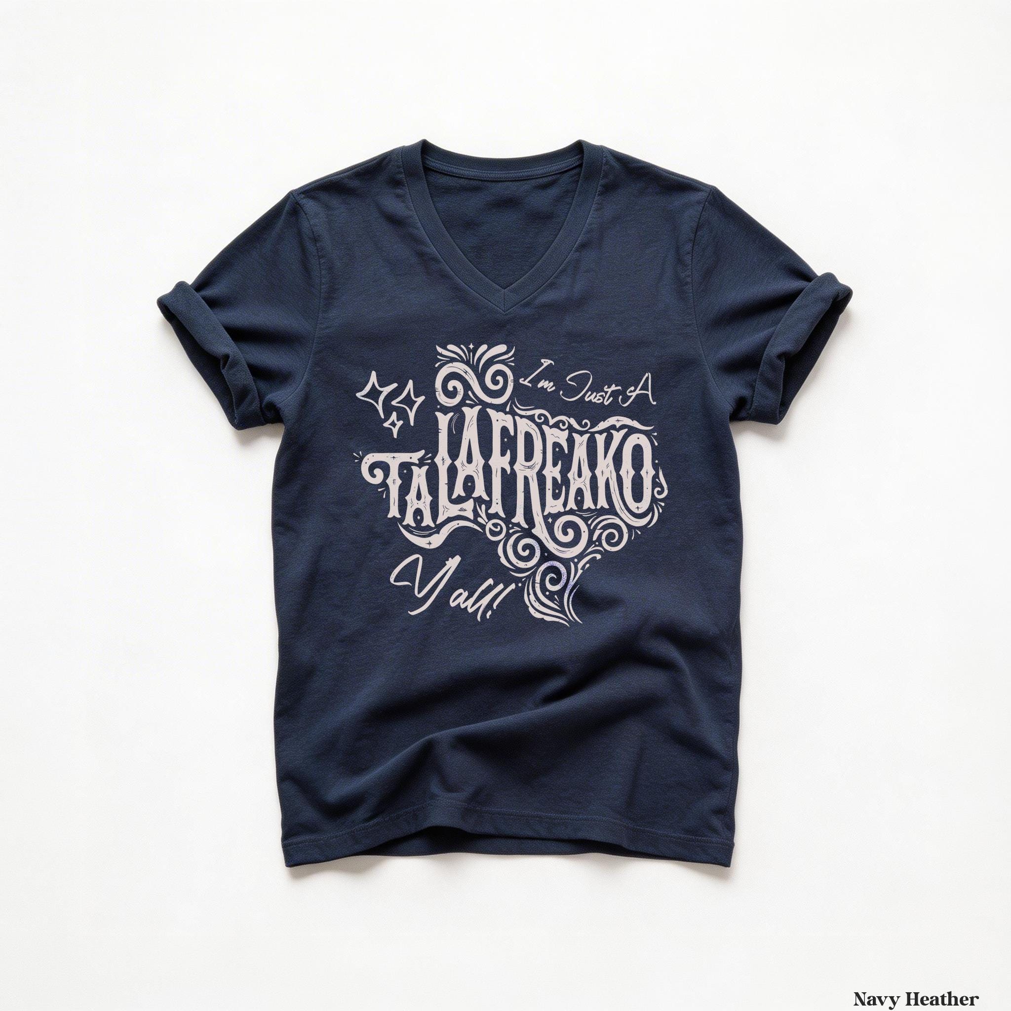 Navy v-neck t-shirt with "I&