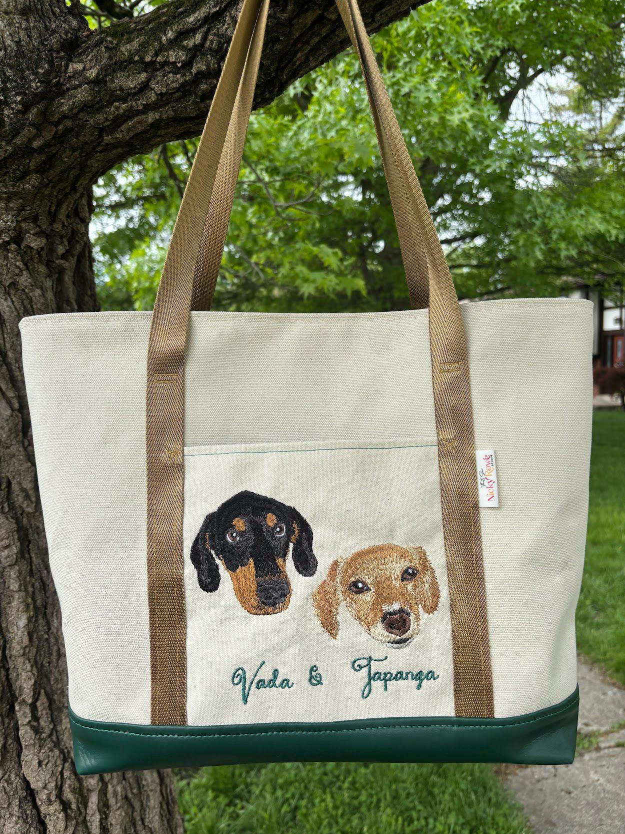 Pet Embroidered Tote Bag - Custom Handmade Everyday Tote made Functional Art - NO AI