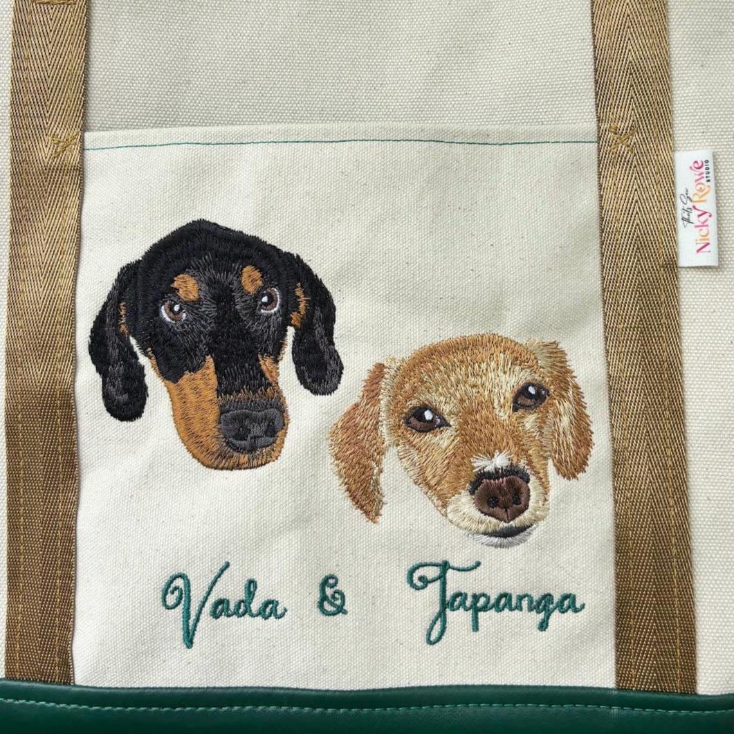 Pet Embroidered Tote Bag - Custom Handmade Everyday Tote made Functional Art - NO AI