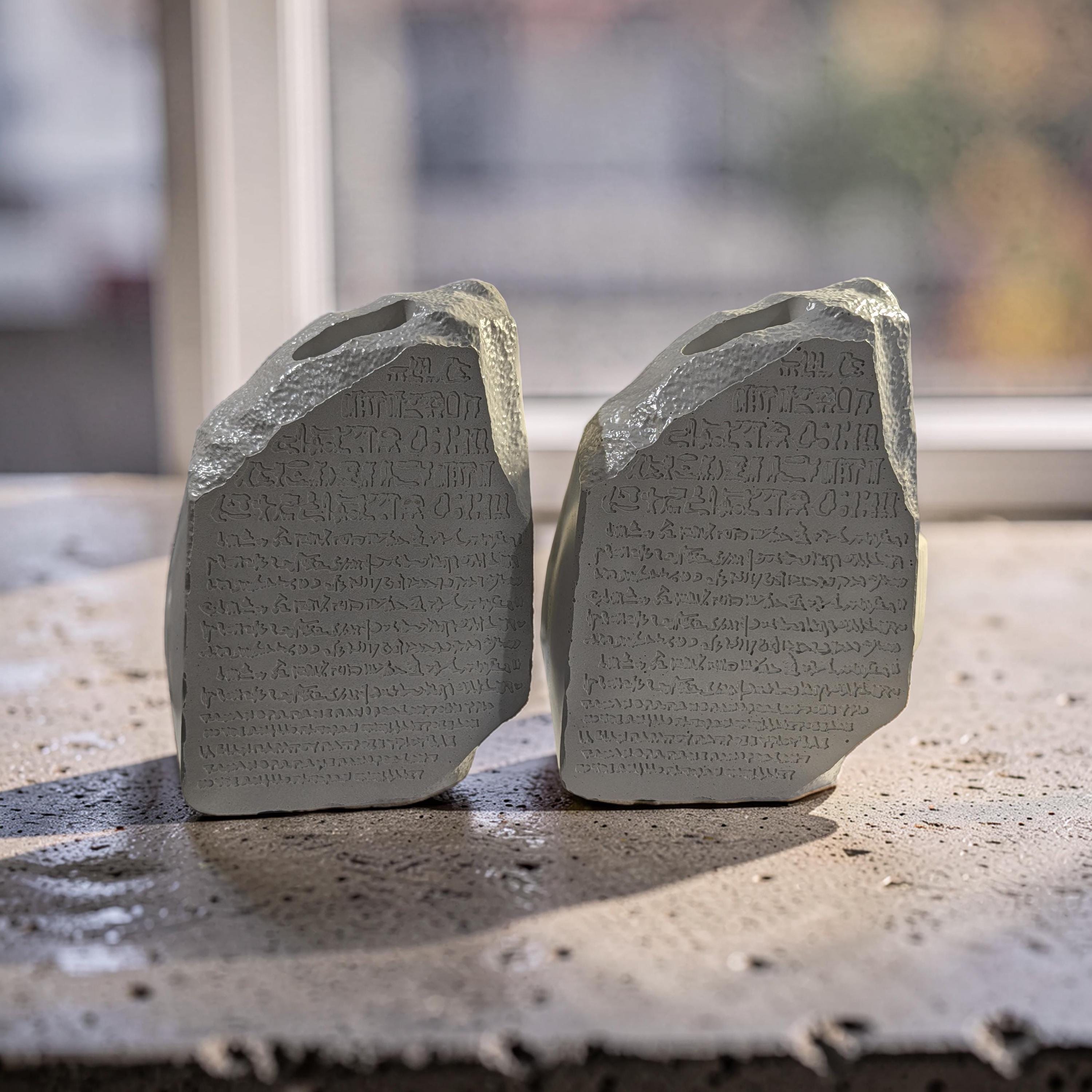 Concrete Rosetta Stone Replica Vase & Bookend | Ancient Egyptian Decor | Minimalist History Gift, Brutalist Archeology Statement Piece