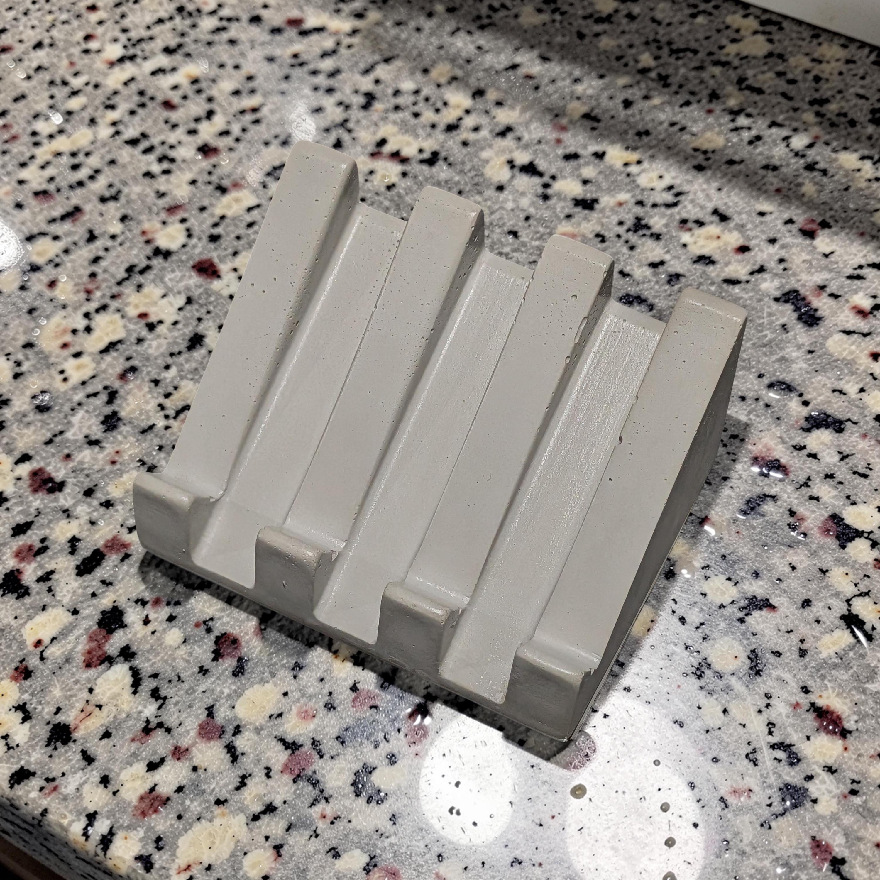Concrete Waterfall Soap Dish | Self Draining Soap Holder for Bathroom and Kitchen Shower | Plain Concrete Modern Soap Saver Dish