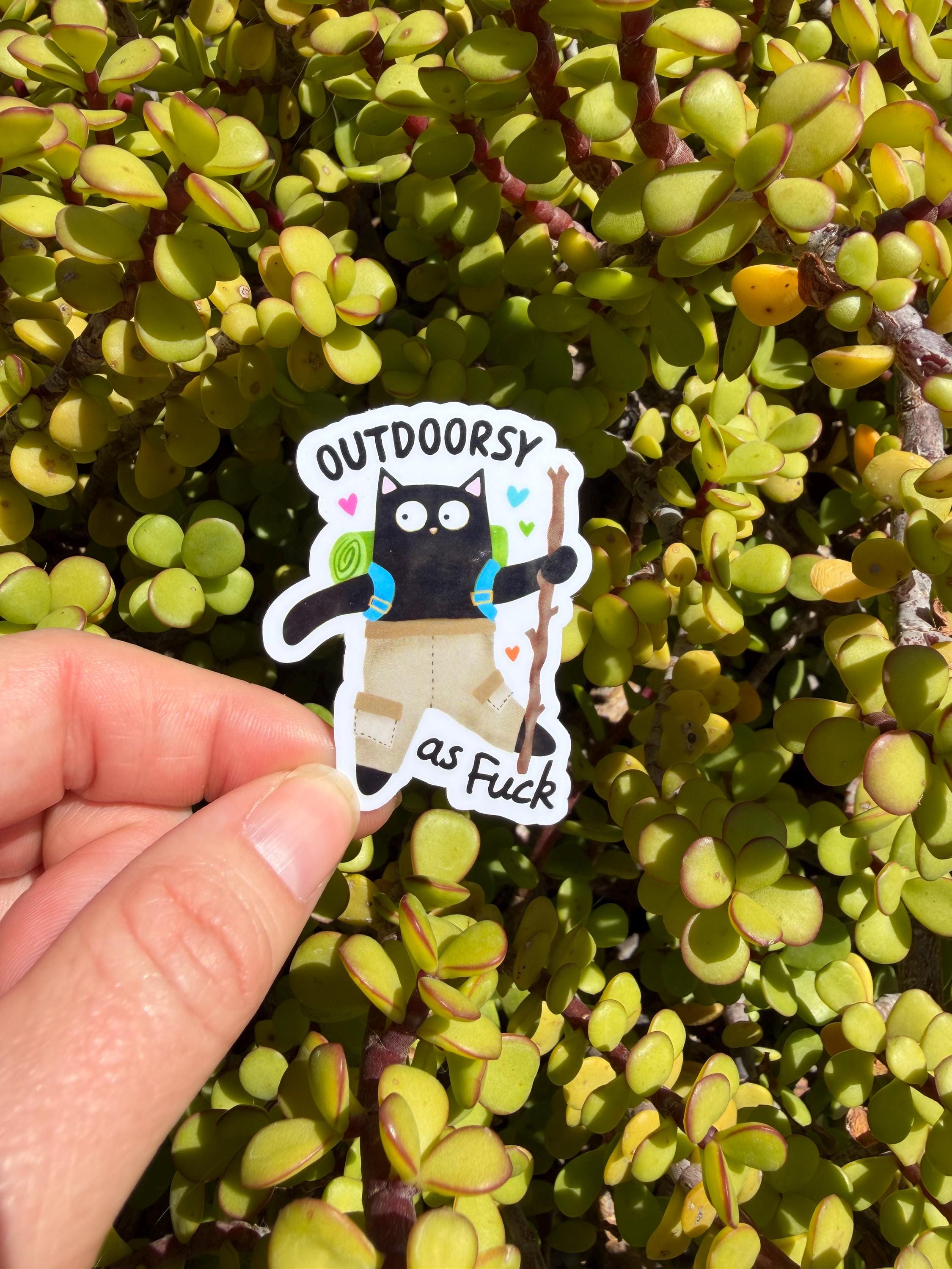 Funny Outdoorsy as F*ck Sticker, Hiking Cat Sticker, Adventure Sticker, Camping Sticker, Nature Lover Decal, Laptop Water Bottle