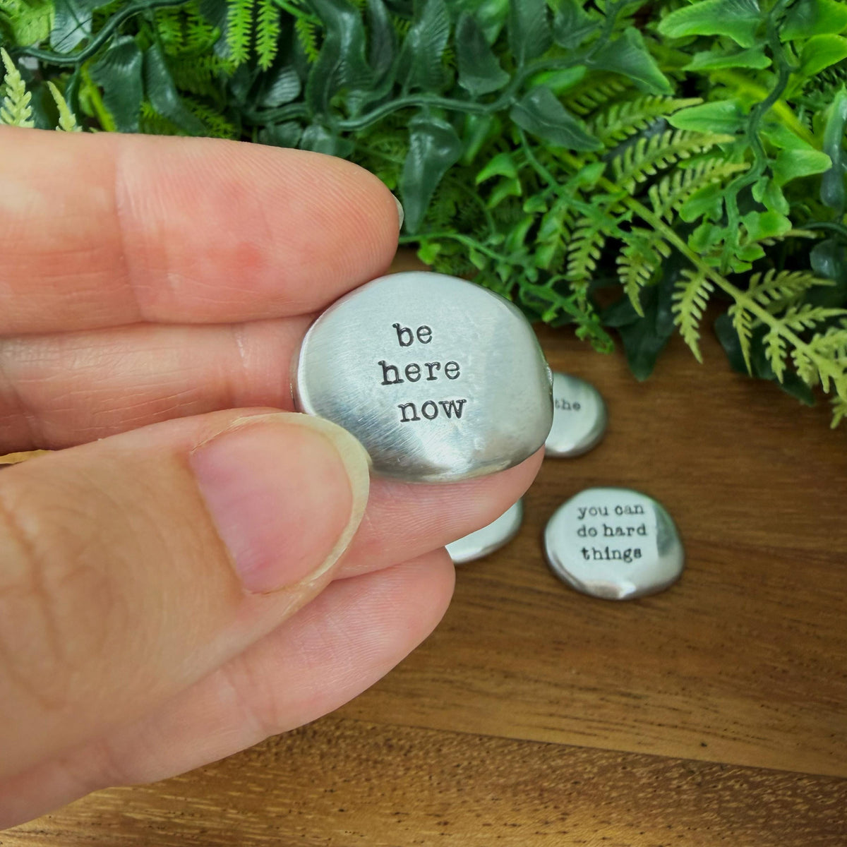 Hand Stamped Pocket Token : Mindfulness Pewter Worry Stone