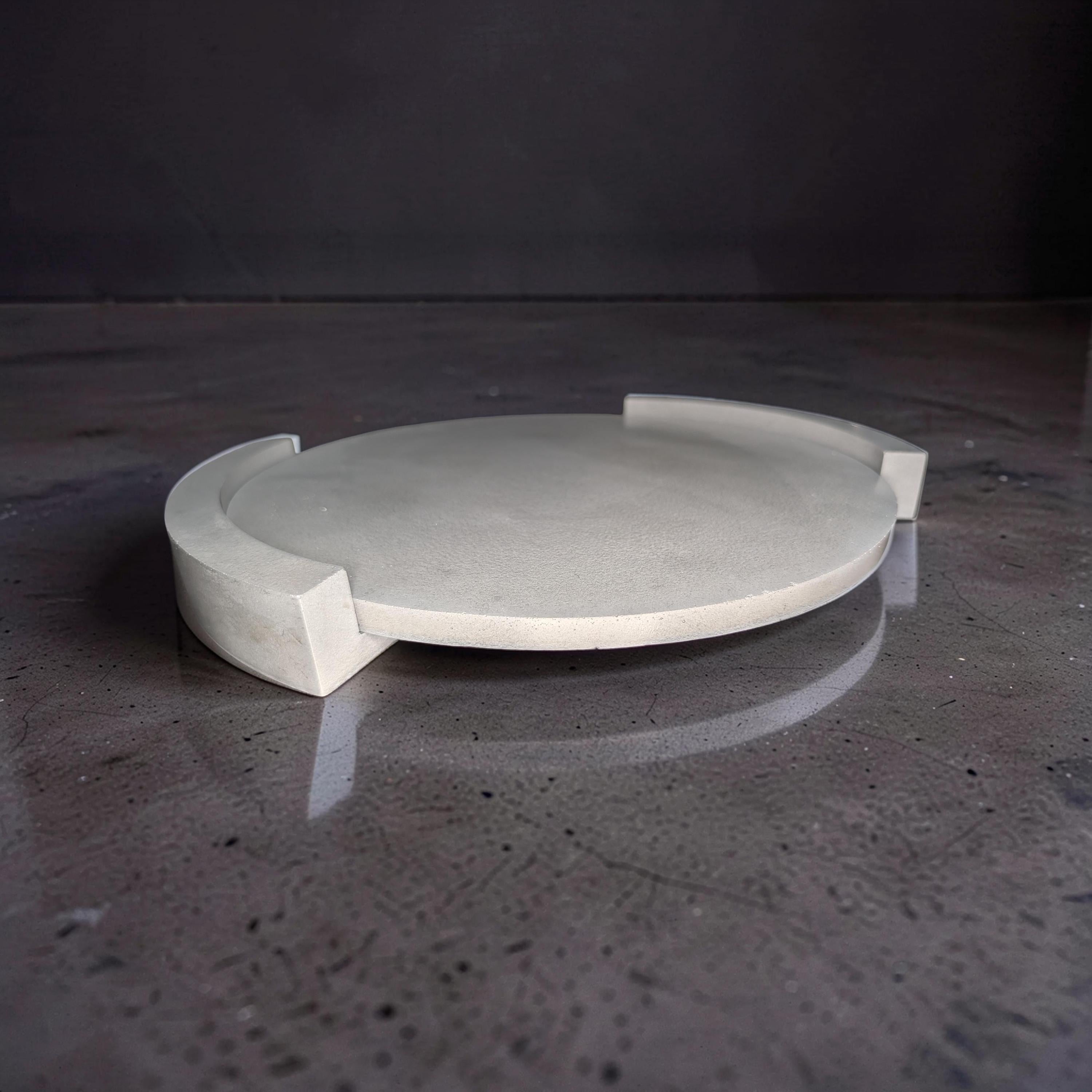 Large Round Concrete Tray with Removable Legs, Modular Grey Decorative Plate, Minimalist Riser Jewelry Dish, Modern Industrial Shelf Accent