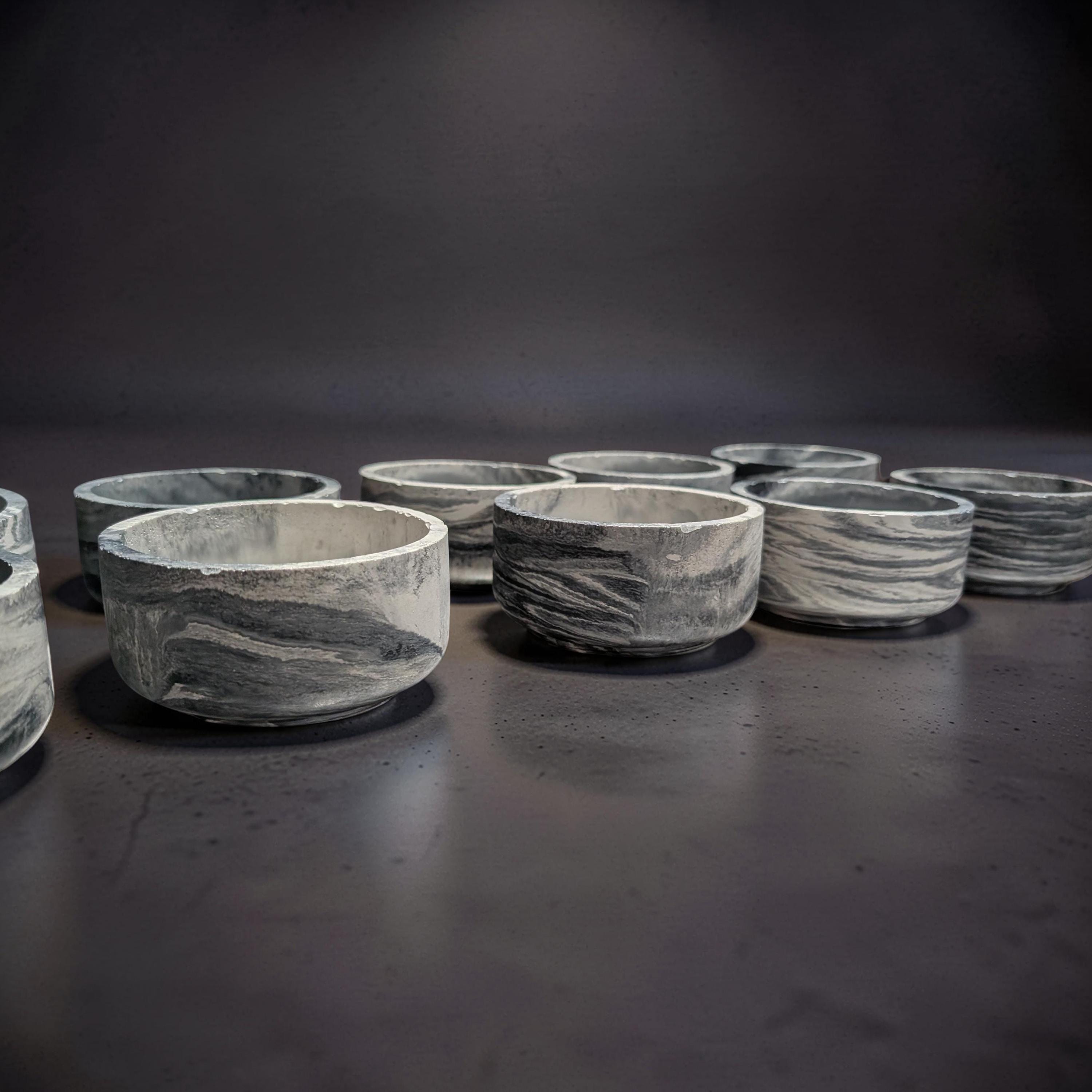 Studio Clearance | Set of 12 Concrete Bowls | Grey Marbled Cement Planters | 4" Bulk Vessel Lot | Sample Sale Destash - One Available