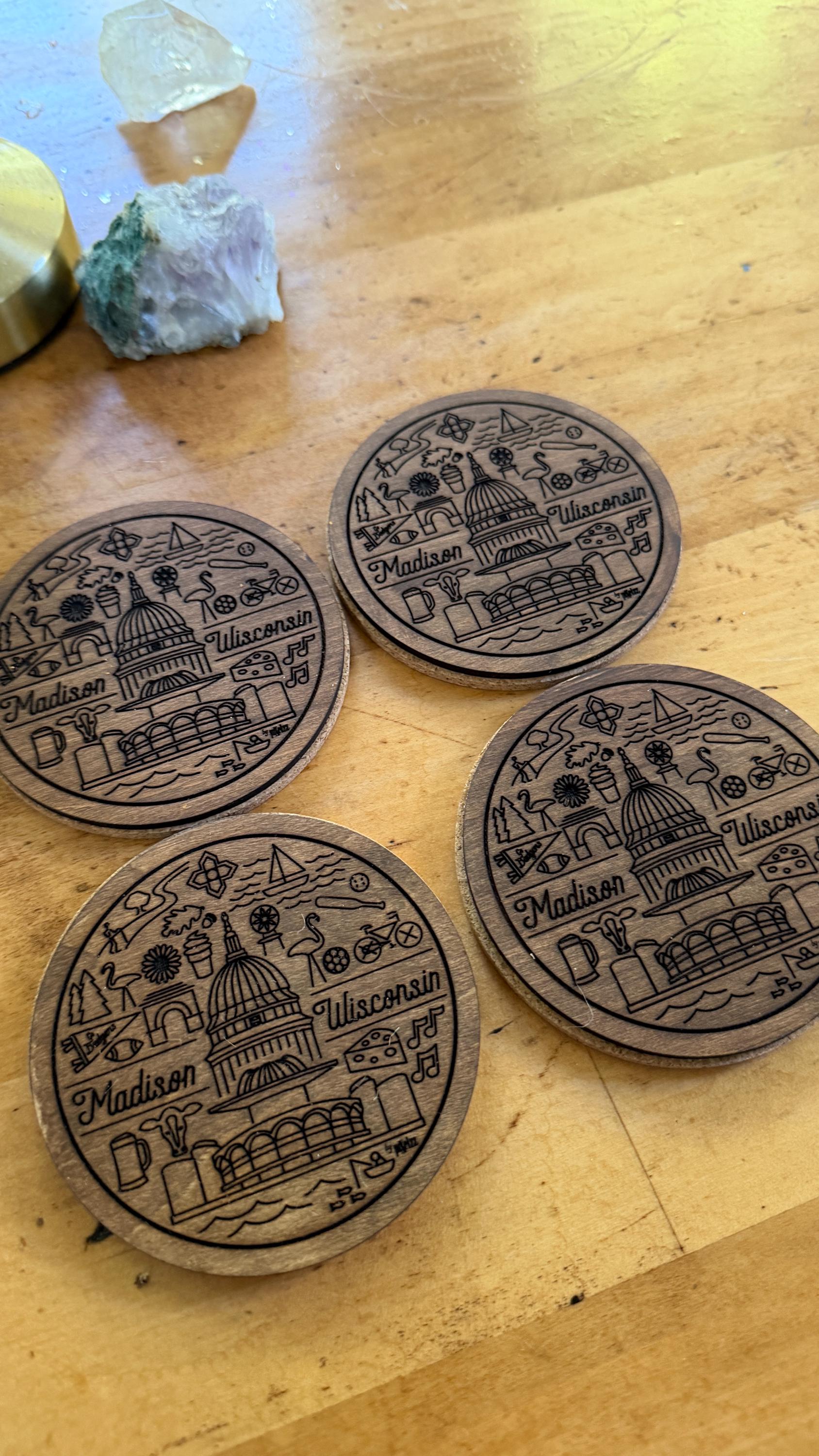 Madison Wisconsin Line Icons Coaster